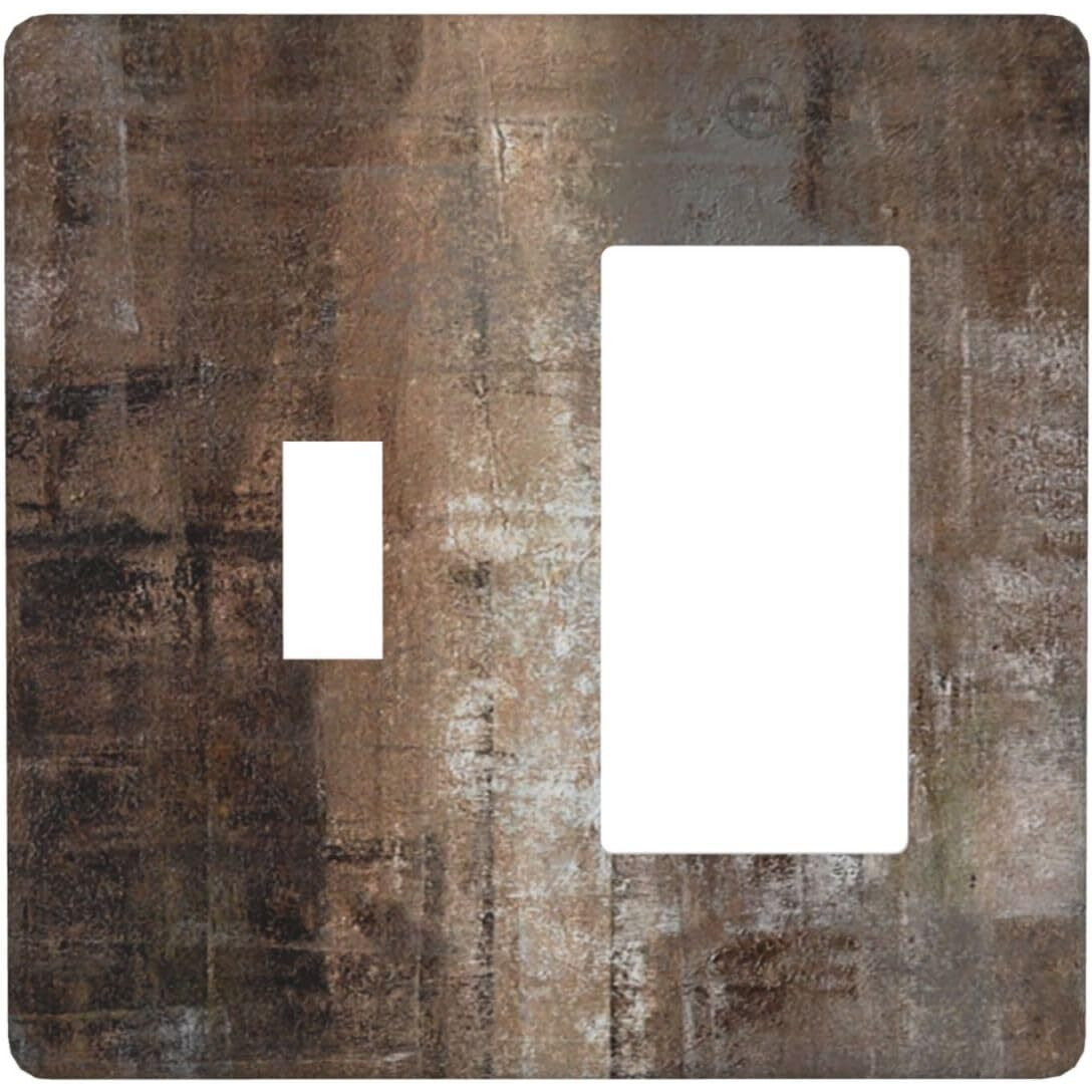 Brown Art Abstract 2 Gang Single Toggle/Rocker Combination Light Switch Cover Taupe Rust Oil Painting Decorative Wall Plate Electrical Faceplate For Home Living Room