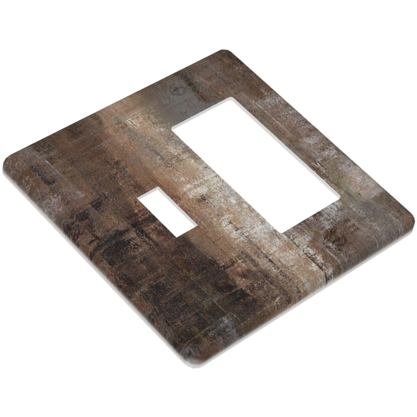 Brown Art Abstract 2 Gang Single Toggle/Rocker Combination Light Switch Cover Taupe Rust Oil Painting Decorative Wall Plate Electrical Faceplate For Home Living Room