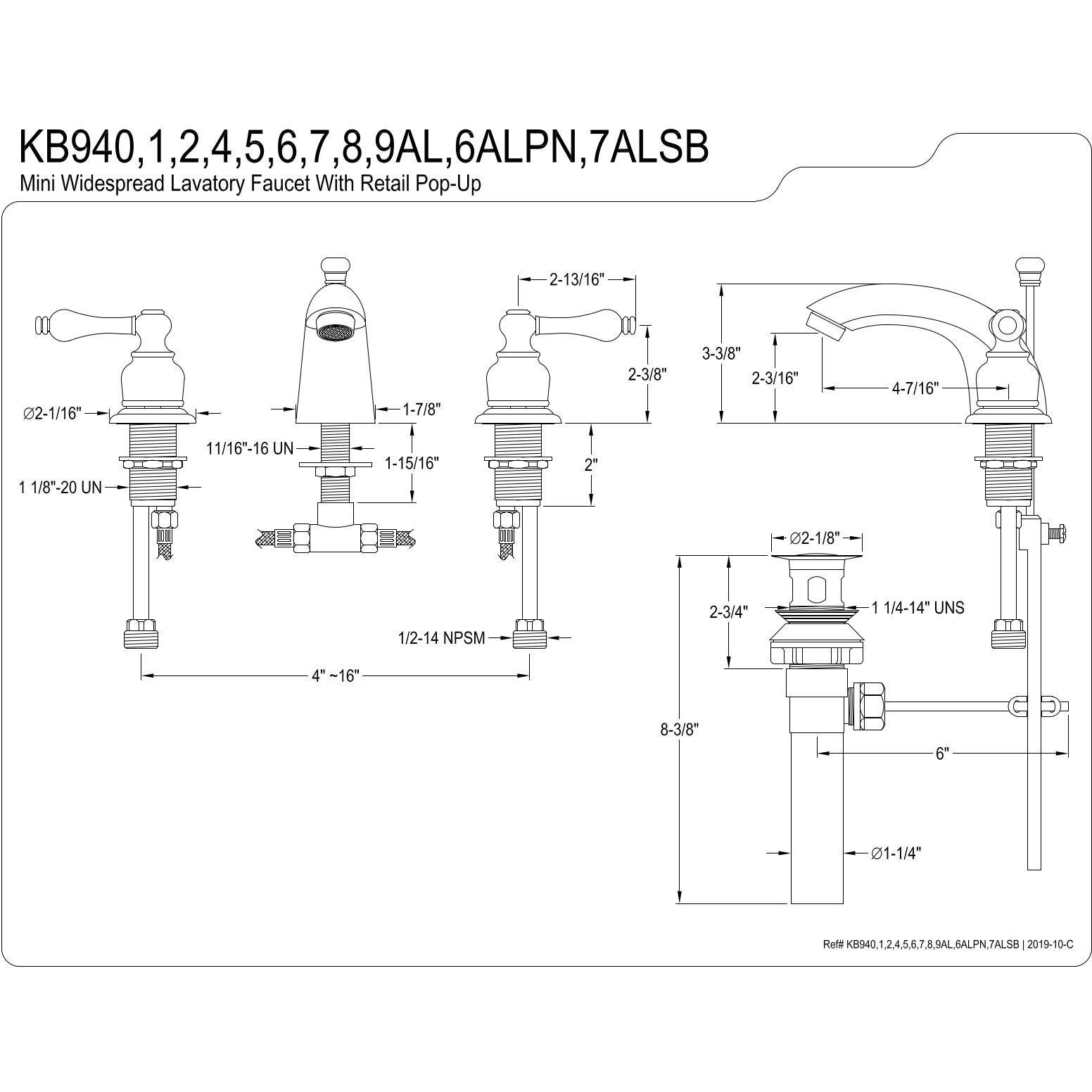 Kingston Brass Kb945Al Victorian Mini Widespread Lavatory Faucet, Oil Rubbed Bronze