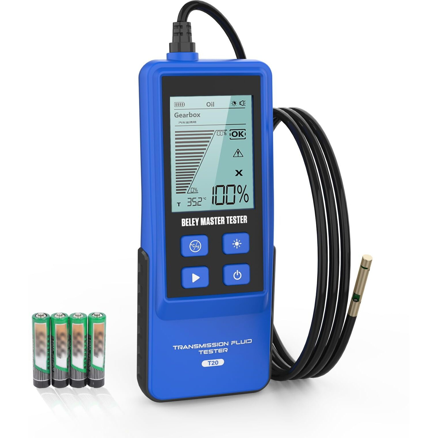 Playoccar Transmission Fluid Tester Automotive Digital Oil Quality Test Detector Gasoline & Diesel Gearbox Oil Diagnostic Tool With Temperature Sensor,31.5In Hose 2.8In Backlight Display