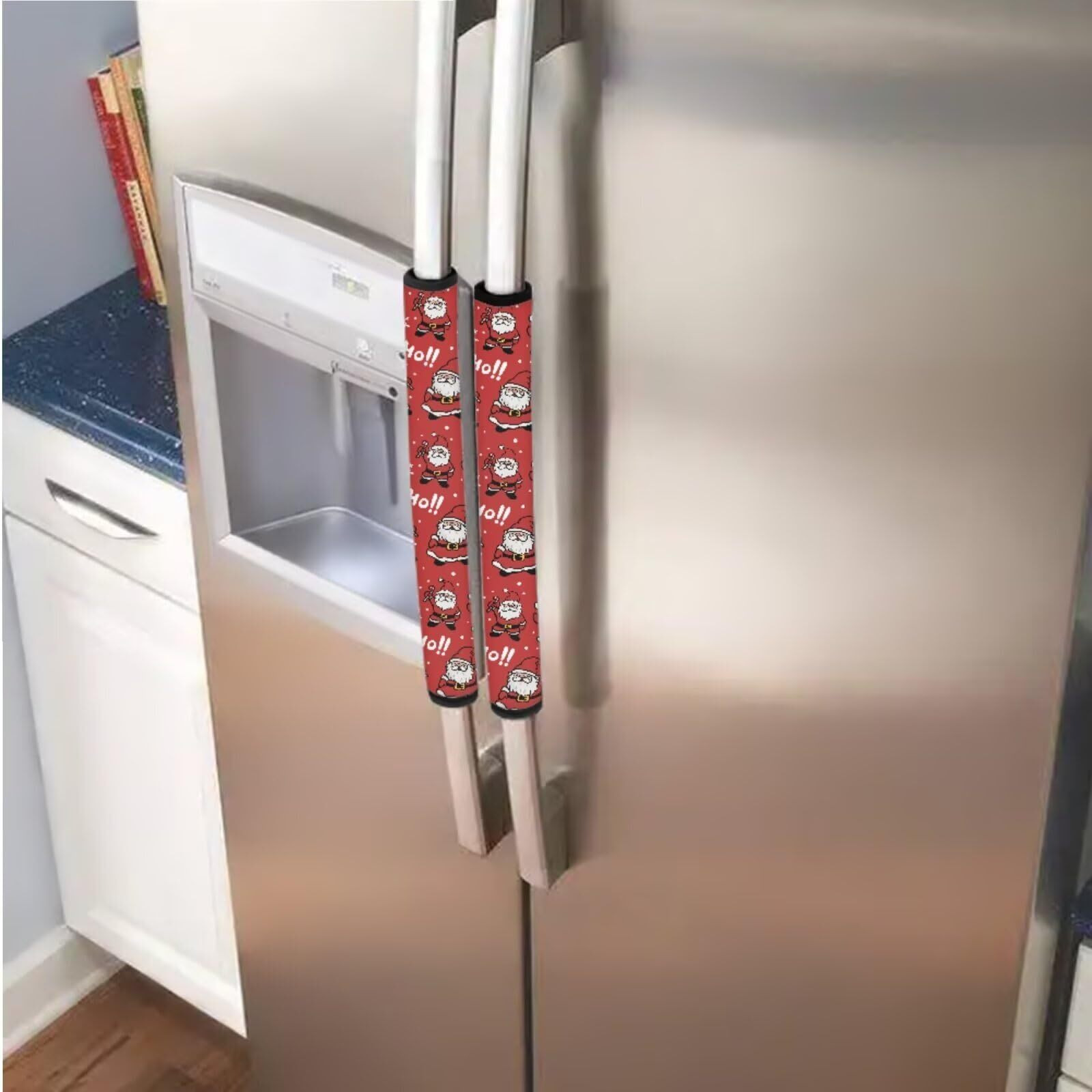 Garucesta Refrigerator Door Handle Covers Set Of 6 Washable Universal Kitchen Appliance Decor Handles Protector For Microwave Dishwasher Keep Off Smudges Oil Stains, Santa Claus Chirstmas Red Ho