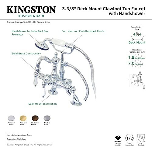 Kingston Brass Cc2009T5 Vintage Clawfoot Tub Faucet, 3-3/8-Inch To 10-Inch Adjustable Spread, Oil Rubbed Bronze