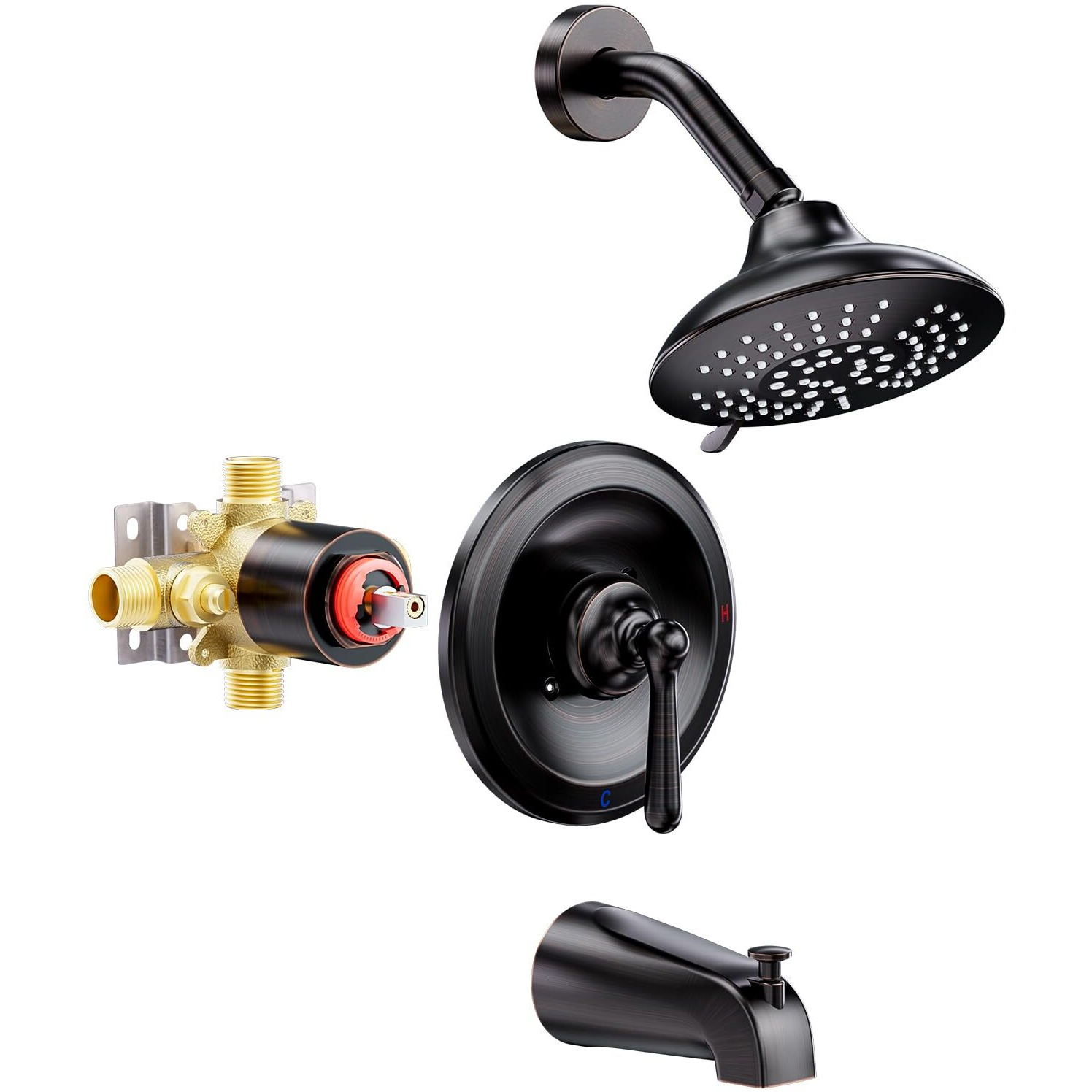 Shower Tub Faucet Set Bronze Arcora Bathtub Faucet Set With 6-Inch Rain Showerhead And Tub Spout, Oil Rubbed Bronze Bathtub And Shower Trim Kit (Valve Included)