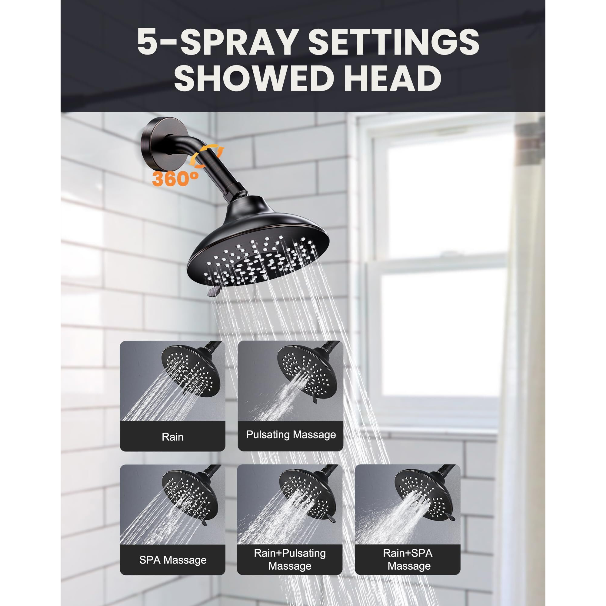 Shower Tub Faucet Set Bronze Arcora Bathtub Faucet Set With 6-Inch Rain Showerhead And Tub Spout, Oil Rubbed Bronze Bathtub And Shower Trim Kit (Valve Included)