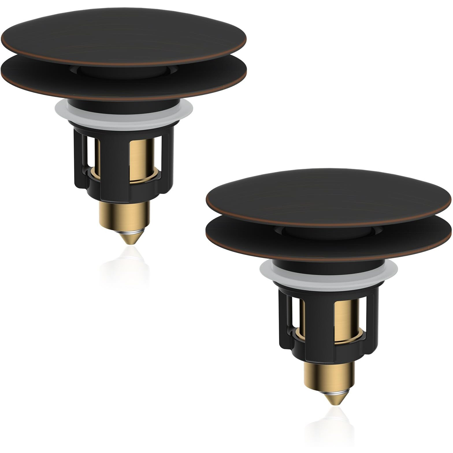 Ifealclear 2 Pack Universal Bathroom Sink Stopper, Pop Up Sink Drain Strainer With Hair Catcher, Fit 1.1""-2.36"" Us Basin, Wash Basin Drain Plug With Big Cover Cap, Brass Bounce Core, Oil Rubbed Bronze