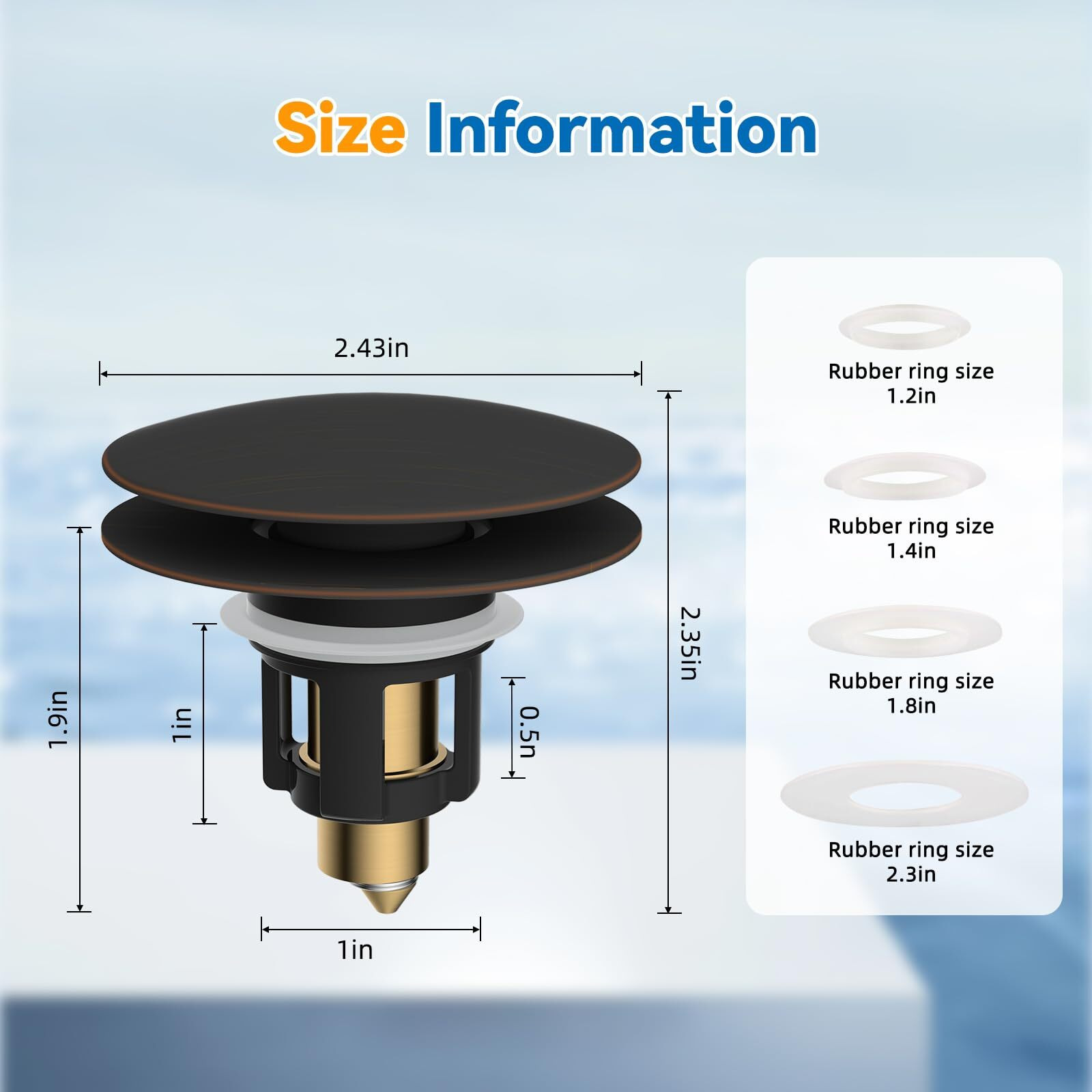 Ifealclear 2 Pack Universal Bathroom Sink Stopper, Pop Up Sink Drain Strainer With Hair Catcher, Fit 1.1""-2.36"" Us Basin, Wash Basin Drain Plug With Big Cover Cap, Brass Bounce Core, Oil Rubbed Bronze