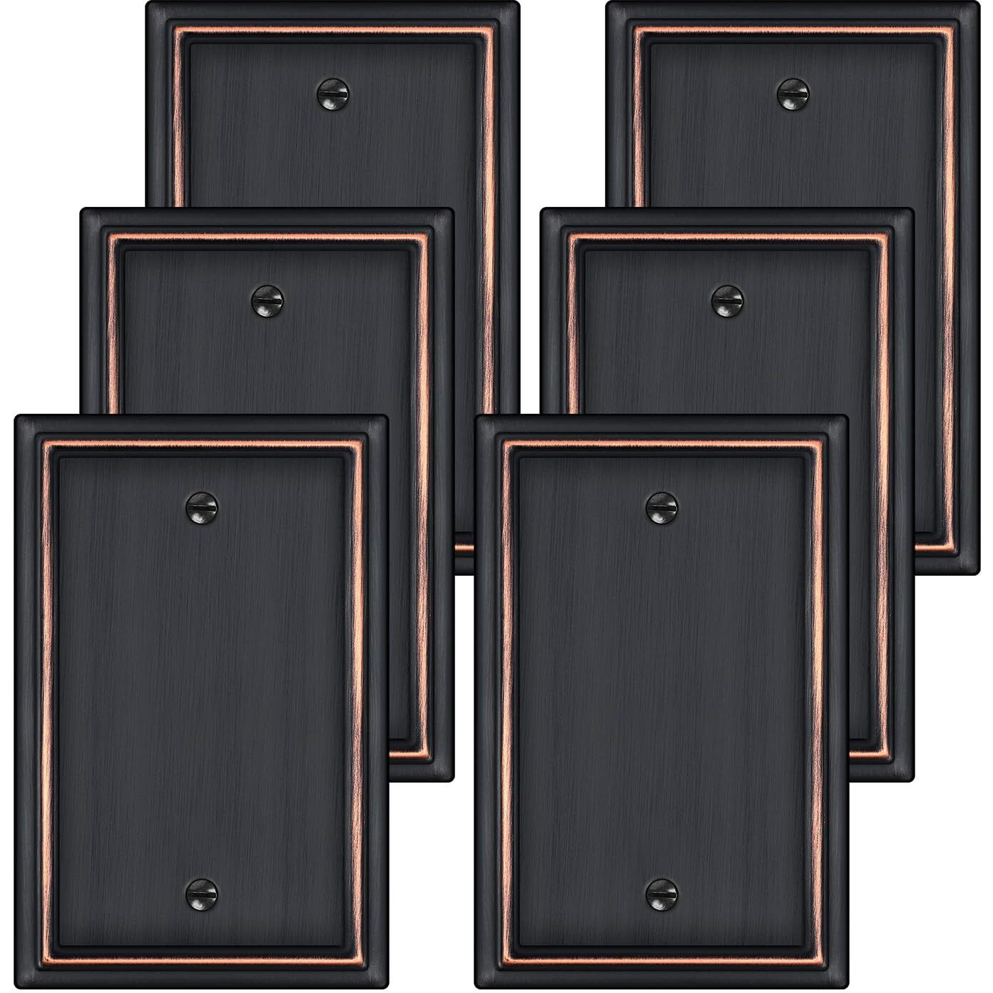 Oil Rubbed Bronze Decorative Blank Light Switch Covers Plate, Metal Material 1 Gang Wall Plates For Blank Light Switch, Single Blank Switch Plate Cover - Classic Style, 6 Pack