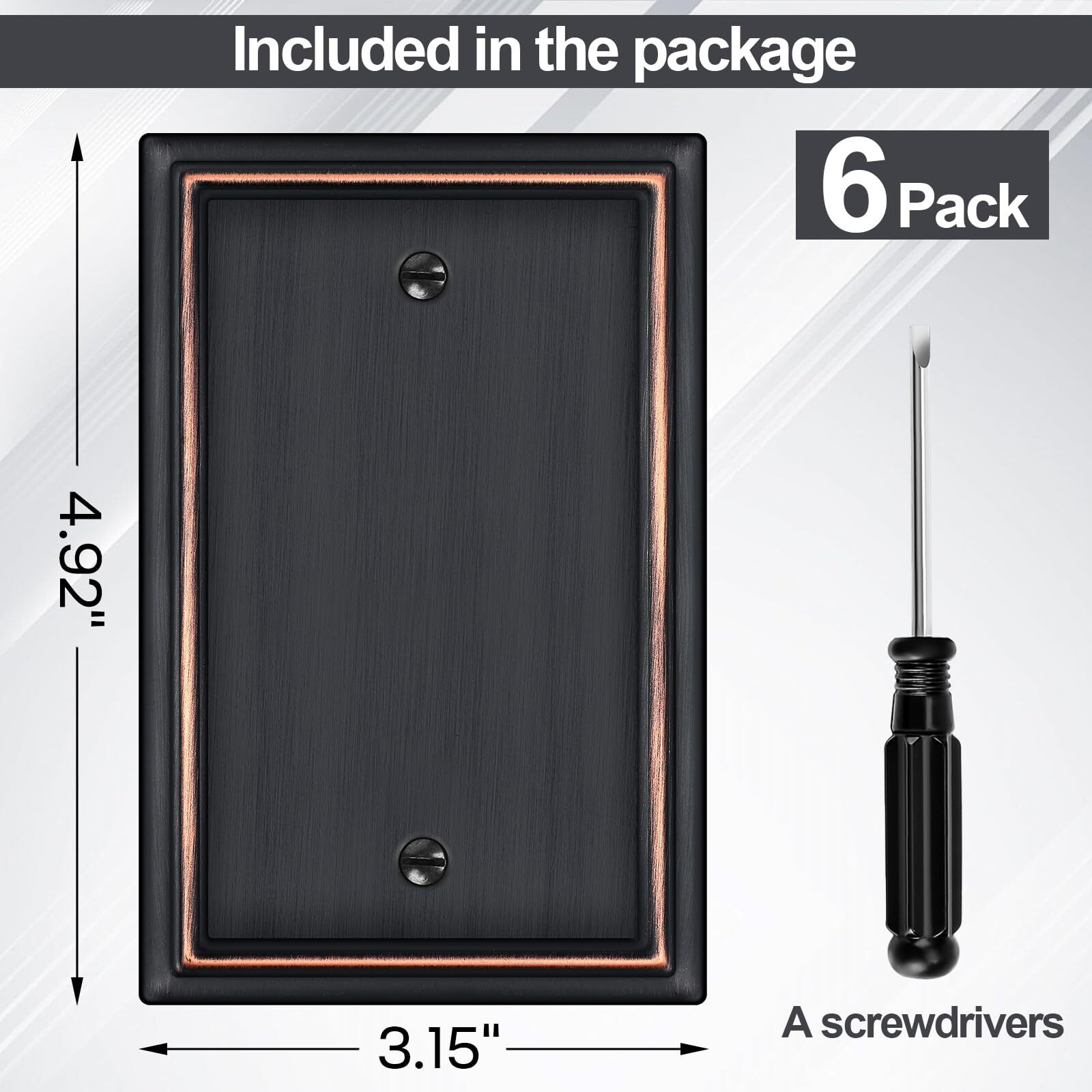 Oil Rubbed Bronze Decorative Blank Light Switch Covers Plate, Metal Material 1 Gang Wall Plates For Blank Light Switch, Single Blank Switch Plate Cover - Classic Style, 6 Pack