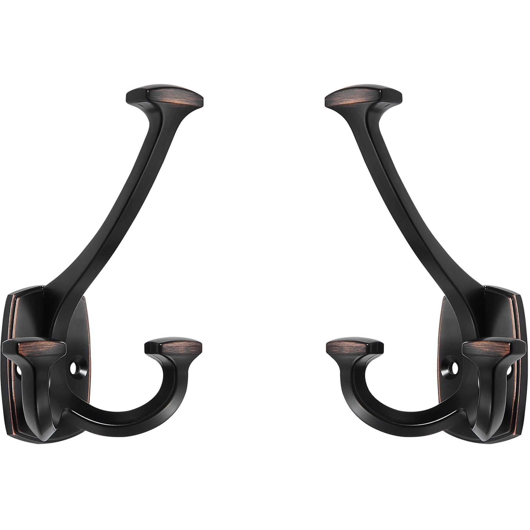 Zauyx Large Wall Double-Sided Hook 5 Pack Oil Rubbed Bronze Hook Decorative Heavy Duty Solid Large Coat Hooks For Towel Hanging Coats Robe Towel Bags Door Back 2 Prong Hooks