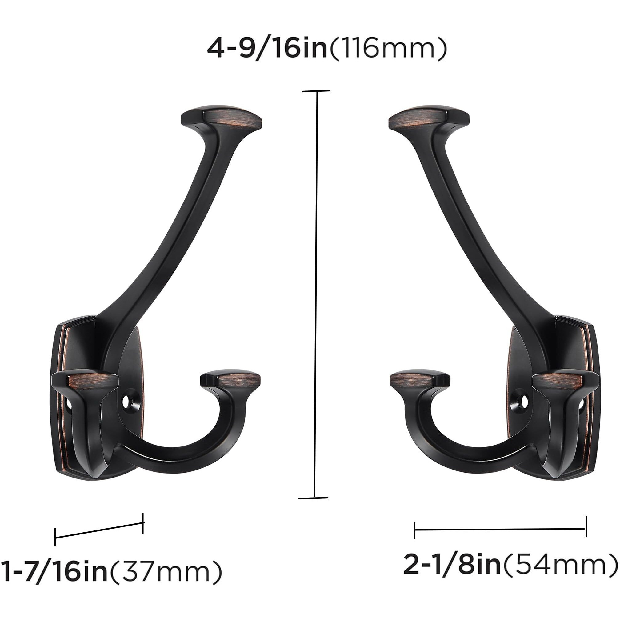 Zauyx Large Wall Double-Sided Hook 5 Pack Oil Rubbed Bronze Hook Decorative Heavy Duty Solid Large Coat Hooks For Towel Hanging Coats Robe Towel Bags Door Back 2 Prong Hooks