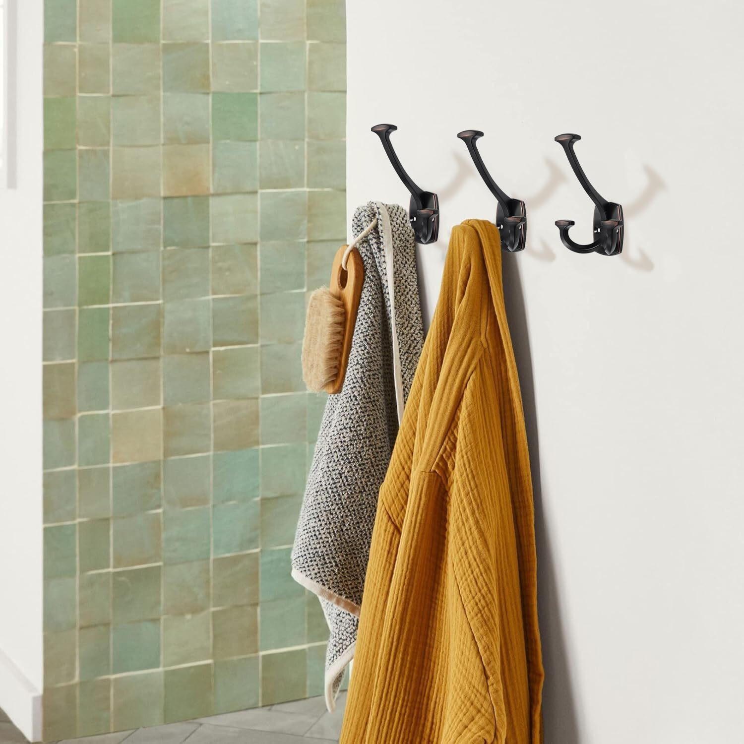 Zauyx Large Wall Double-Sided Hook 5 Pack Oil Rubbed Bronze Hook Decorative Heavy Duty Solid Large Coat Hooks For Towel Hanging Coats Robe Towel Bags Door Back 2 Prong Hooks