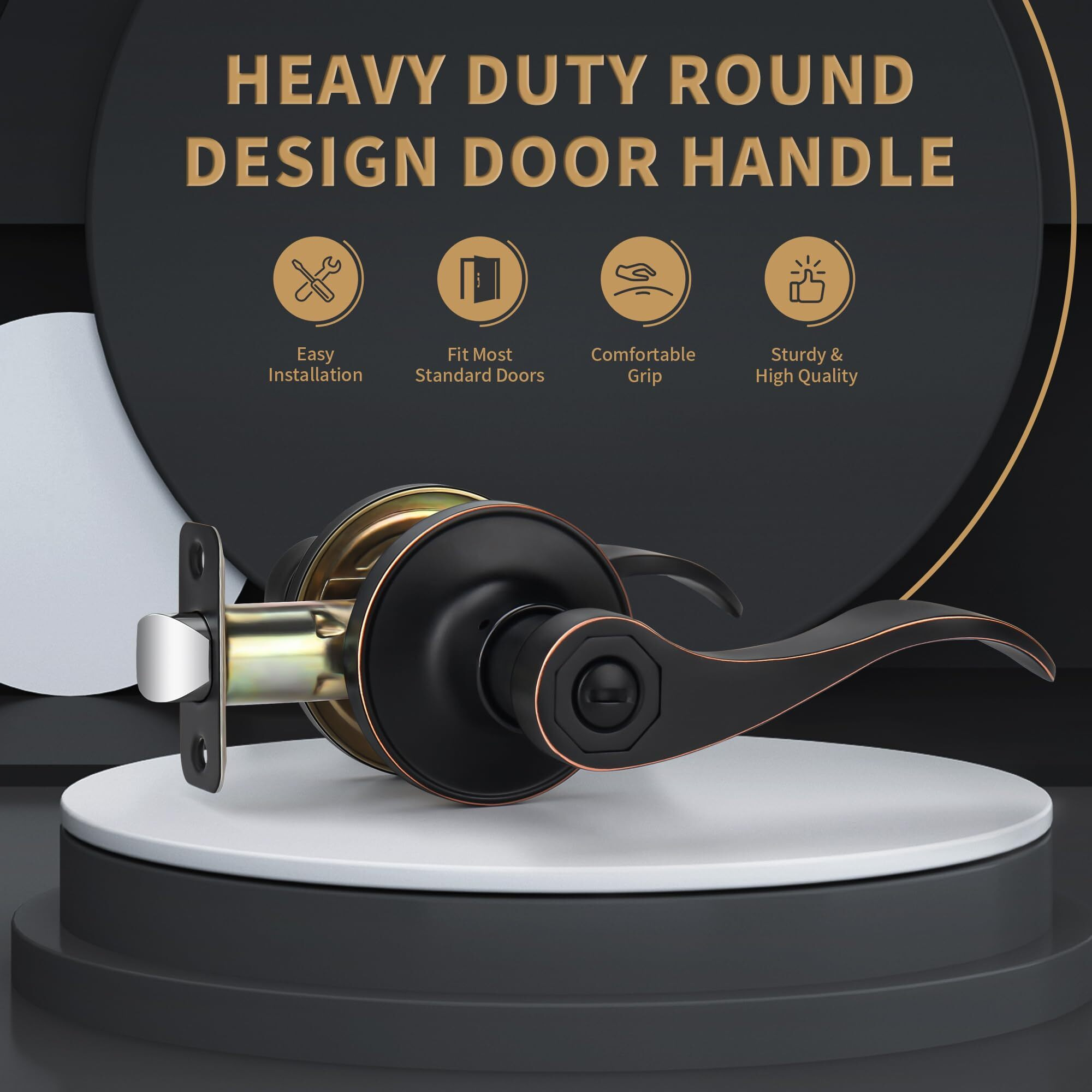 Gaurqiah Wave Style Privacy Door Handle With Privacy Lock, 1 Pack Keyless Door Lever For Bathroom/Bedroom In Oil Rubbed Bronze Red Edge Finish, No Key Reversible Lever For Left/Right Doors