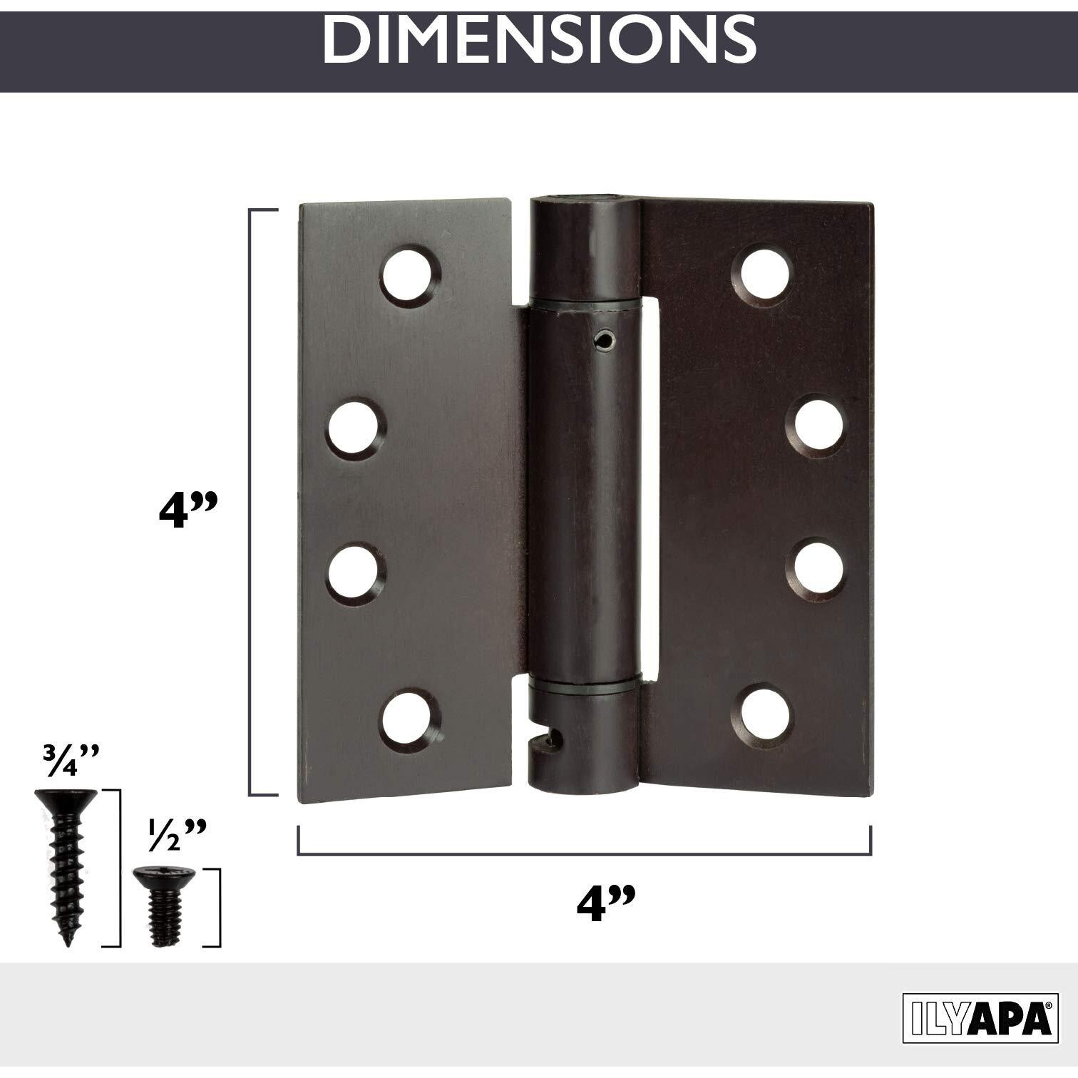 Ilyapa Self Close Door Hinges, 2 Pack, Oil Rubbed Bronze Mortise Spring Hinge - 4 X 4 Inch For Doors With Square Corners, Self Closing