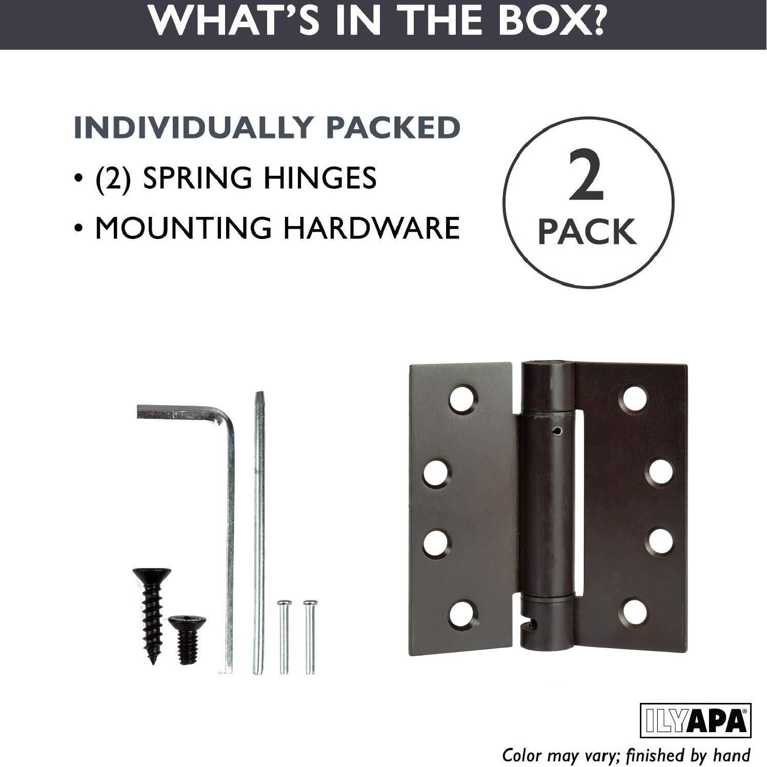 Ilyapa Self Close Door Hinges, 2 Pack, Oil Rubbed Bronze Mortise Spring Hinge - 4 X 4 Inch For Doors With Square Corners, Self Closing