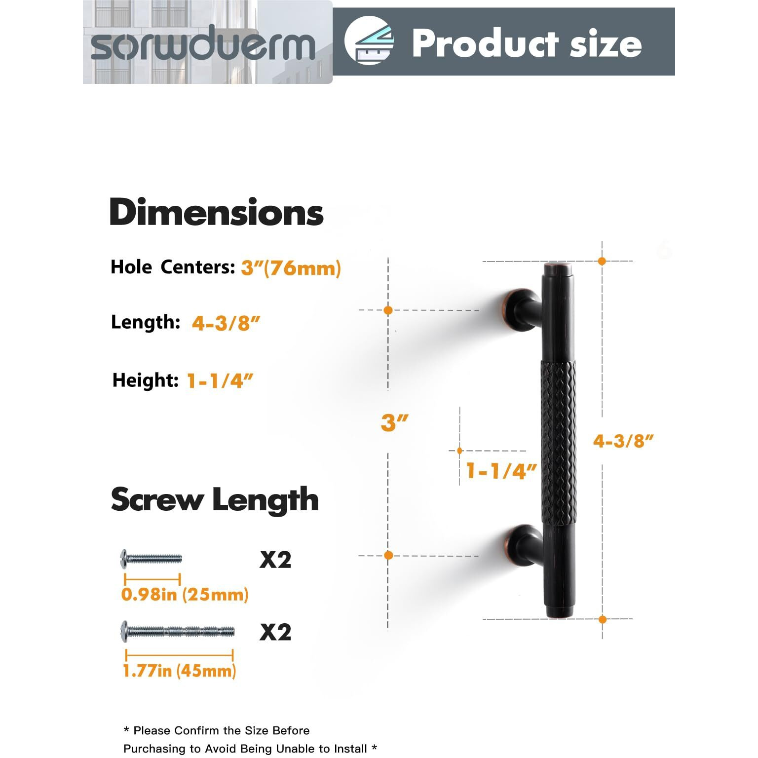 Sorwduerm 2 Pack 3 Inch(76Mm) Oil Rubbed Bronze Cabinet Handles Knurled Kitchen Cabinet Pulls Cupboard Kitchen Hardware Drawer Pulls Dresser Handles