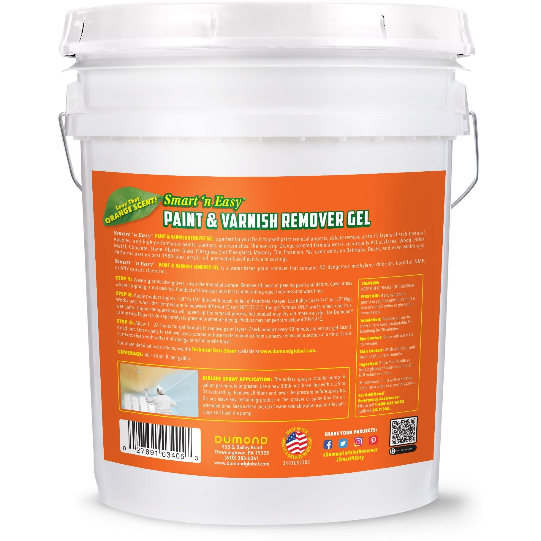 Smart 'N Easy Paint & Varnish Remover Gel - Do It Yourself Friendly Paint Remover - Strips Multiple Layers Of Acrylic, Latex, Oil & Water-Based Paints & Varnishes - Orange Citrus Scent - 5 Gallon