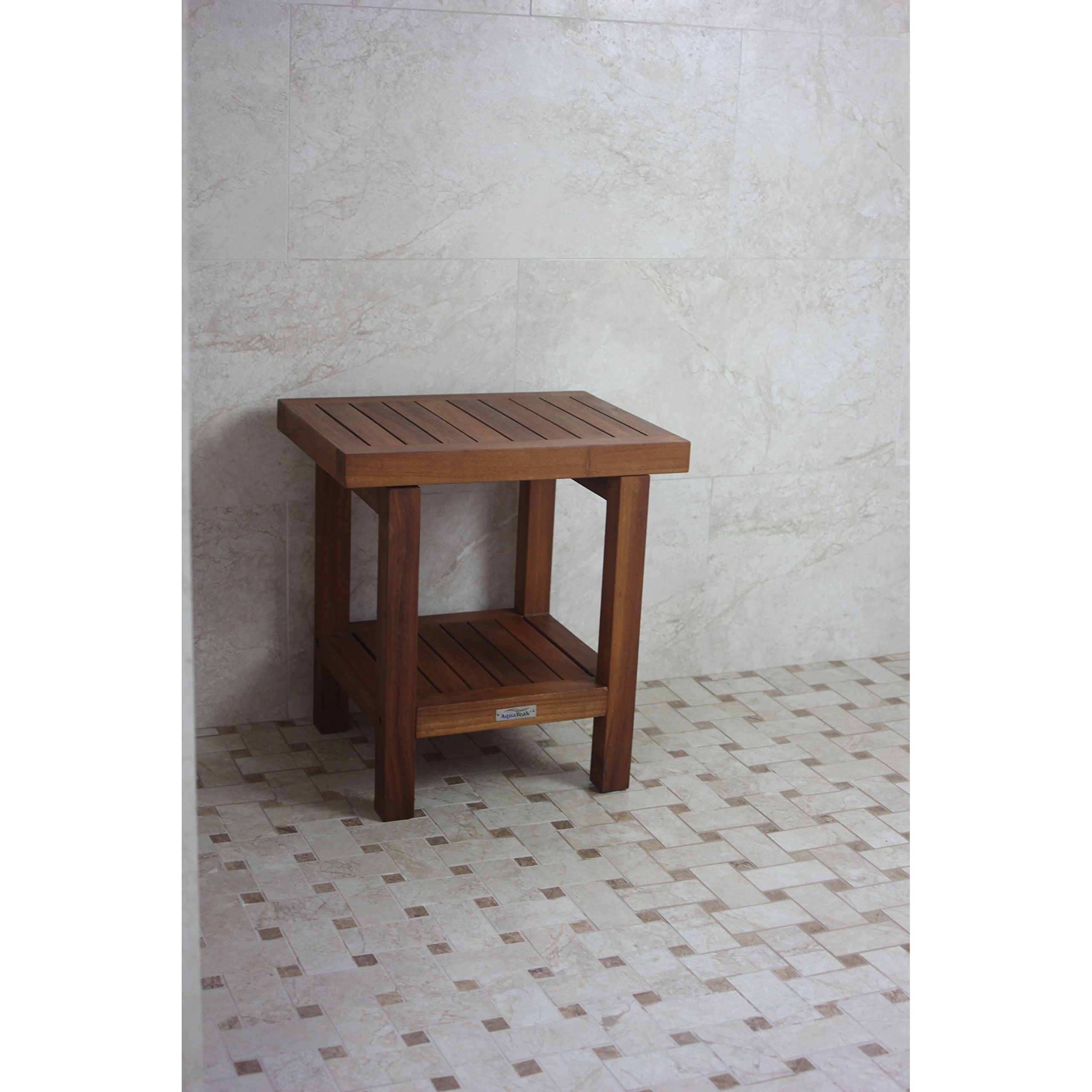 Aquateak The Original 18"" Spa Teak Shower Bench With Shelf & Aquateak Premium Teak Oil