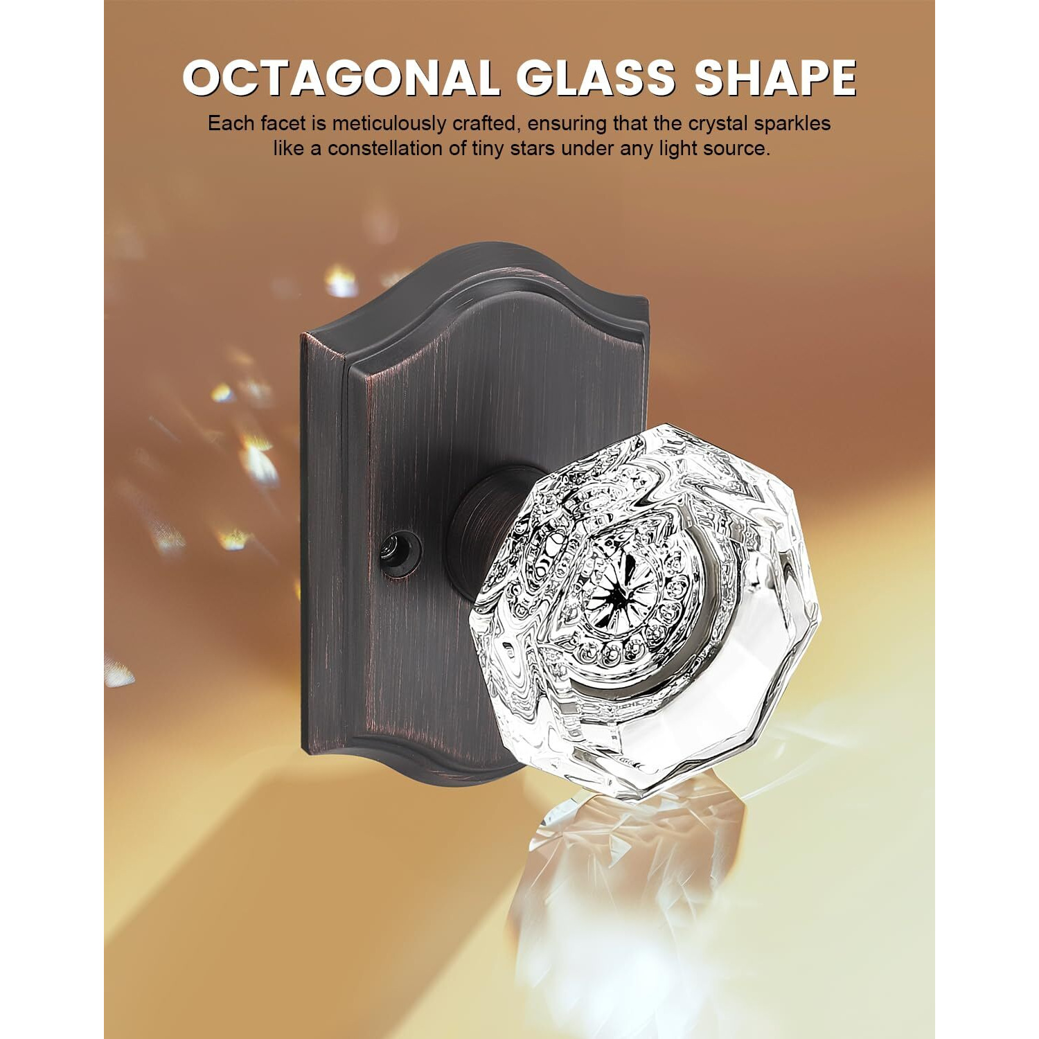 Gobrico Diamond Crystal Glass Passage Door Knobs,Keyless Interior Door Locks For Hallway Closet Pantry,Non-Locking Door Handle Sets In Oil Rubbed Bronze,10 Contractor Pack