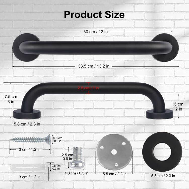 Supregear Bathroom Grab Bar, 12 In Non-Slip 201 Stainless Steel Bathroom Safety Grab Bar Oil Rubbed Black Hand Rail For Bathtub Toilet Kitchen Bedroom Shower, Concealed Screw Wall Mounted