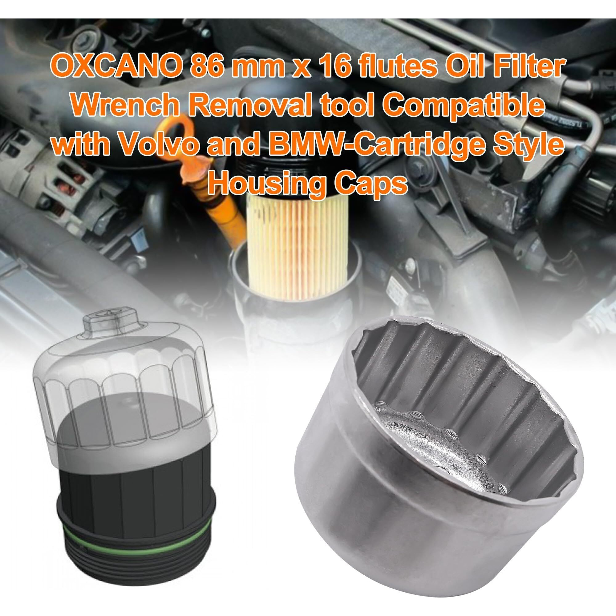 Oxcano 86Mm 16 Flutes Oil Filter Wrench, Oil Filter Cap Remover Removal Tool Socket Compatible With Volvo, Bmw 128I, 135I, 135Is, 228I, 320I, 325I, 325Xi, 328I, 330I, 335I, 335Is, 335Xi, 428I