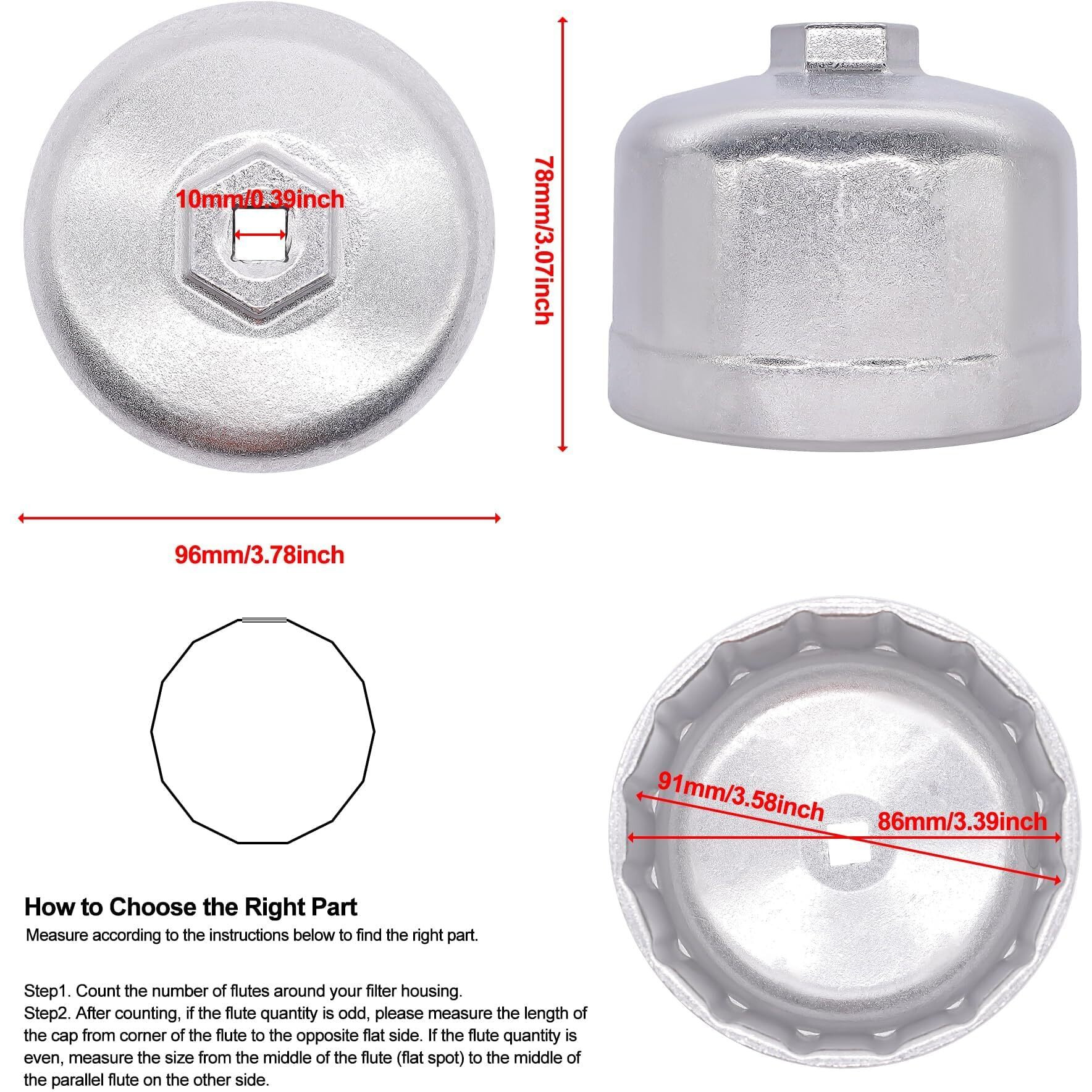 Oxcano 86Mm 16 Flutes Oil Filter Wrench, Oil Filter Cap Remover Removal Tool Socket Compatible With Volvo, Bmw 128I, 135I, 135Is, 228I, 320I, 325I, 325Xi, 328I, 330I, 335I, 335Is, 335Xi, 428I