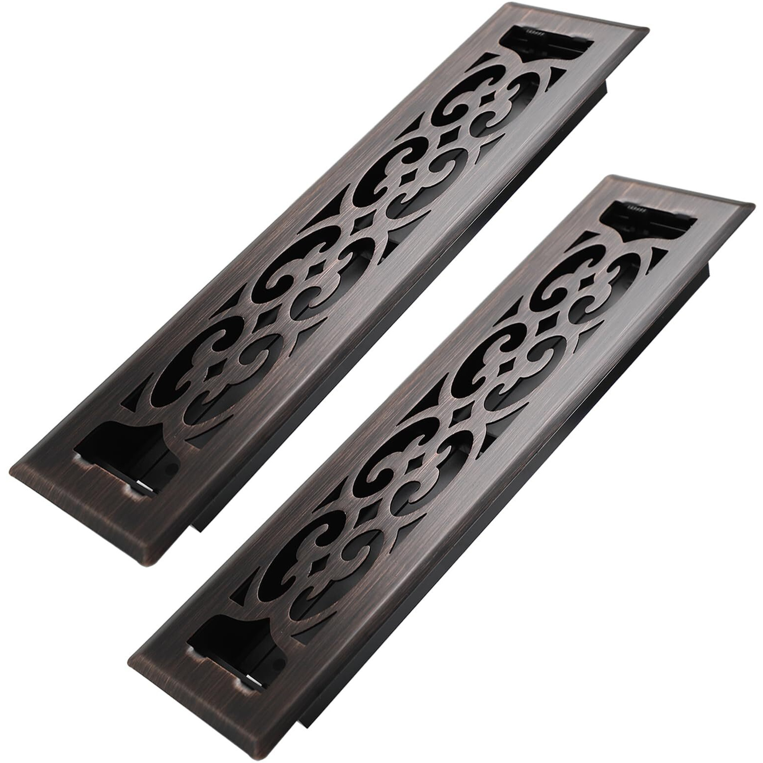 Howeall 2X12 Inches 2 Pack Heavy Duty Walkable Floor Register Easy Adjust Air Supply Lever Floor Vents - Charlotte Design - Vent Cover For Home Floor - Oil Rubbed Bronze