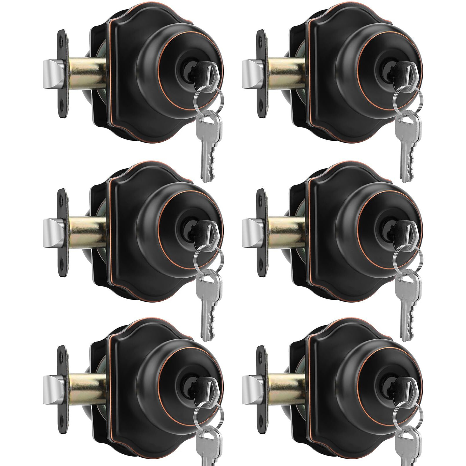 Haidms Keyed Entry Bronze Door Knob Interior, Exterior Locking Door Knobs, Oil Rubbed Bronze Exterior Doorknobs With Lock And Key, 6 Pack
