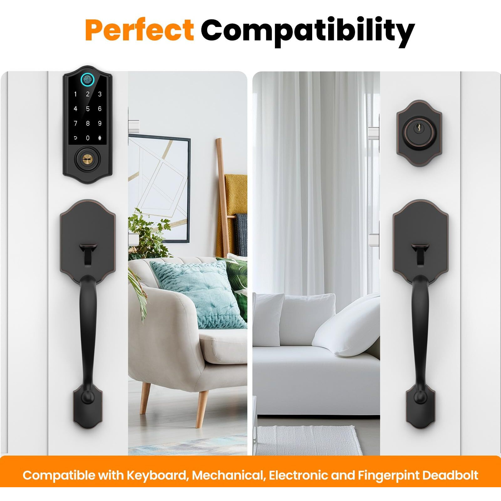 Hosom Front Door Handle Set No Lock Exterior Door Handle With Reversible Lever, Entry Door Handleset For Right & Left-Handed Doors, Oil Rubbed Bronze