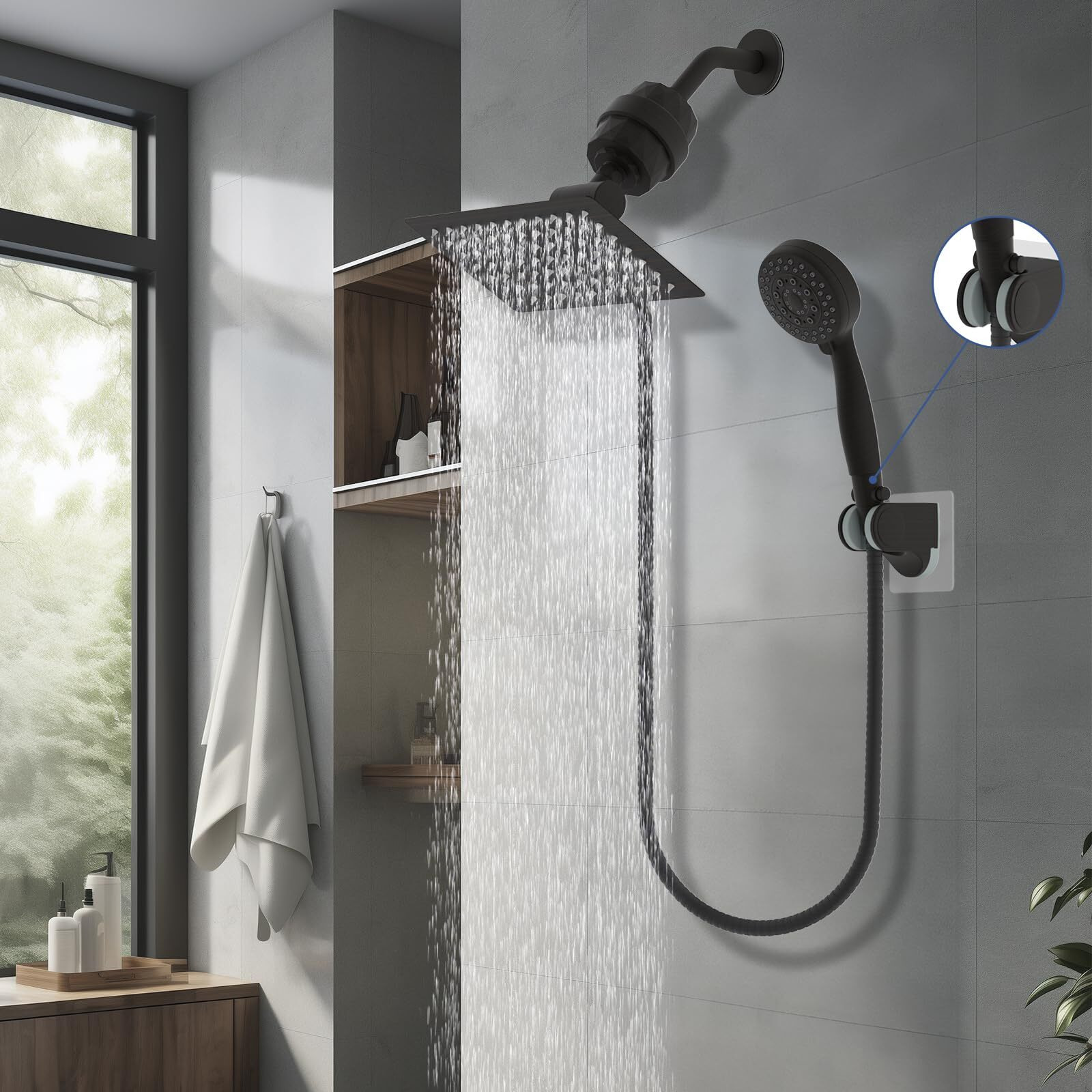 Ifealclear 10 Inch Metal Filtered Shower Heads With Handheld Spray Combo- High Pressure Rain Shower Head With 5 Modes Hand Spray- Anti-Clog Nozzles-20 Stage Shower Filter-Oil Rubbed Bronze