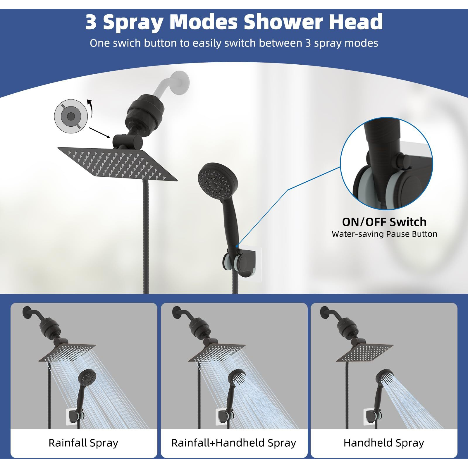 Ifealclear 10 Inch Metal Filtered Shower Heads With Handheld Spray Combo- High Pressure Rain Shower Head With 5 Modes Hand Spray- Anti-Clog Nozzles-20 Stage Shower Filter-Oil Rubbed Bronze