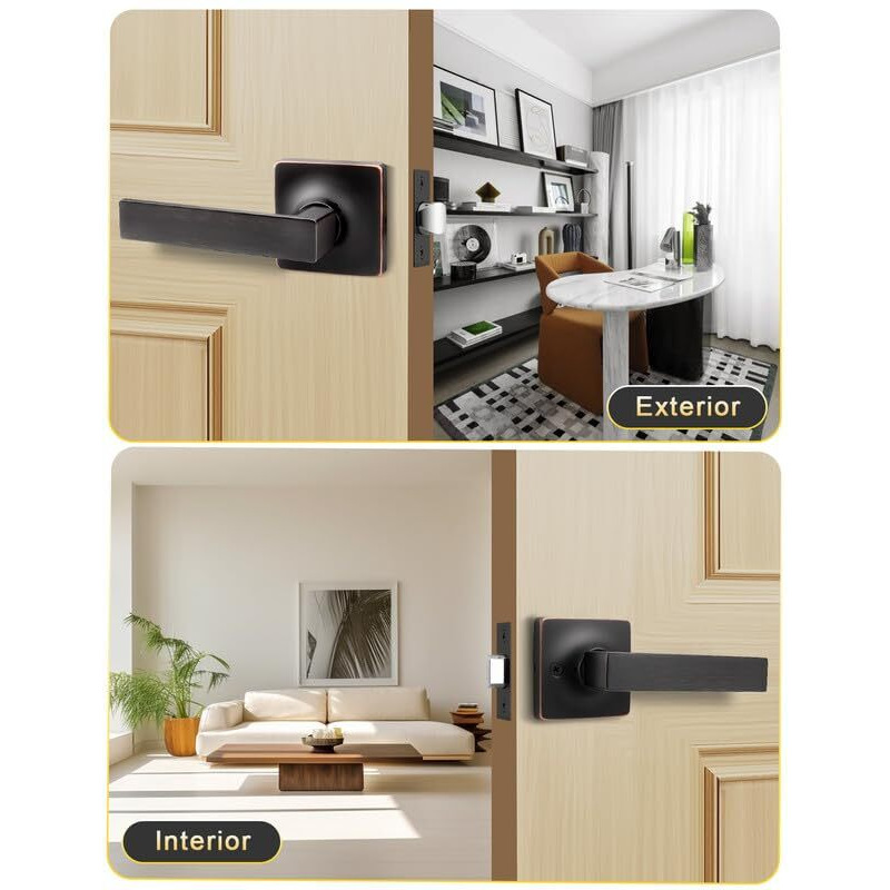 Mengico 8 Pack Interior Passage Door Lever,Oil Rubbed Bronze Left Or Right Handing For Closet And Hallway Doors,Square Heavy Duty Door Handle Set