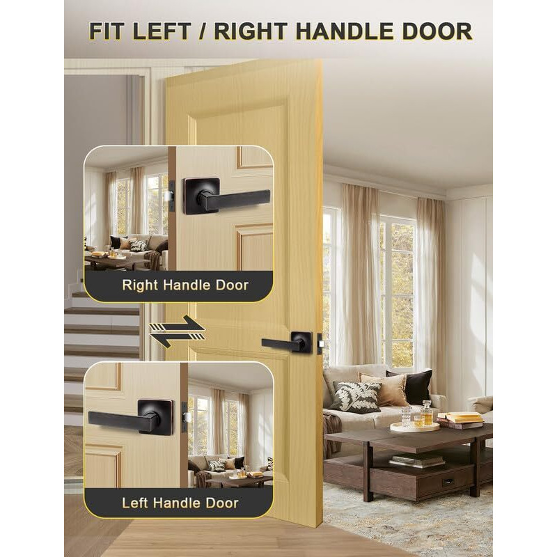 Mengico 8 Pack Interior Passage Door Lever,Oil Rubbed Bronze Left Or Right Handing For Closet And Hallway Doors,Square Heavy Duty Door Handle Set