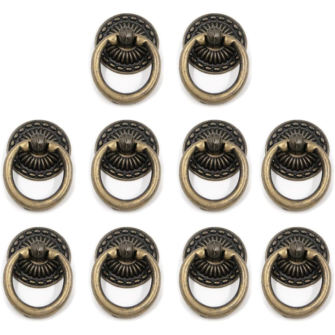 My Mironey 10 Pack Vintage Cabinet Handles, Oil Rubbed Bronze Ring Drawer Pulls, Zinc Alloy Hardware Knobs With Screws For Kitchen, Dresser, Cabinet