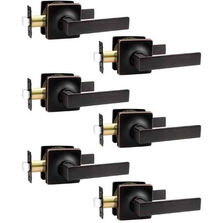 Mengico 6 Pack Interior Passage Door Lever,Oil Rubbed Bronze Left Or Right Handing For Closet And Hallway Doors,Square Heavy Duty Door Handle Set