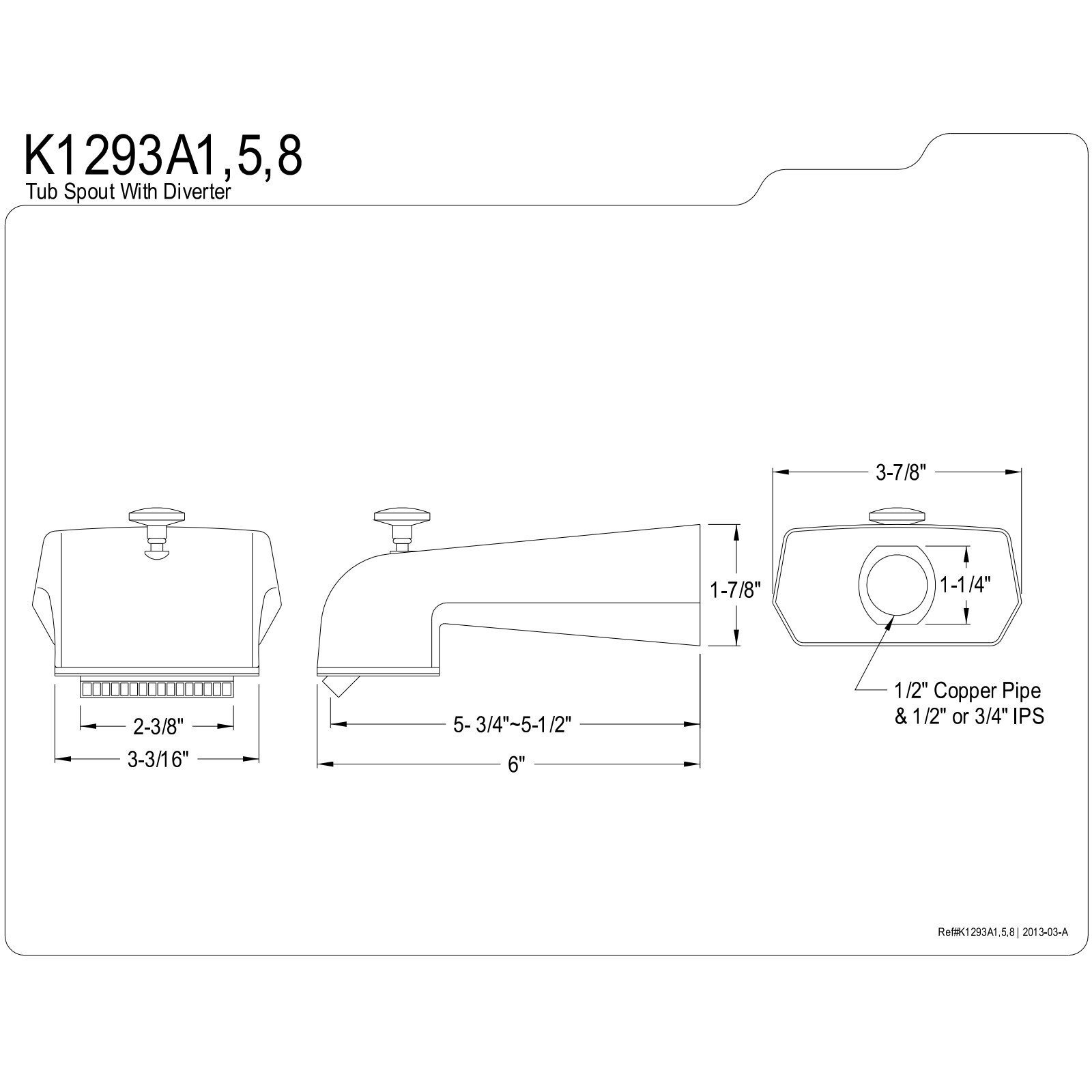 Kingston Brass K1293A5 Universal Diverter Tub Spout, Oil Rubbed Bronze 6 Inch