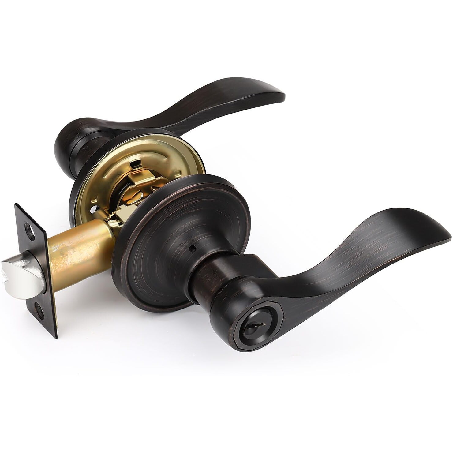 Gobrico Oil Rubbed Bronze Keyes Entry Door Locks Wave Handle Lever, 1Pack