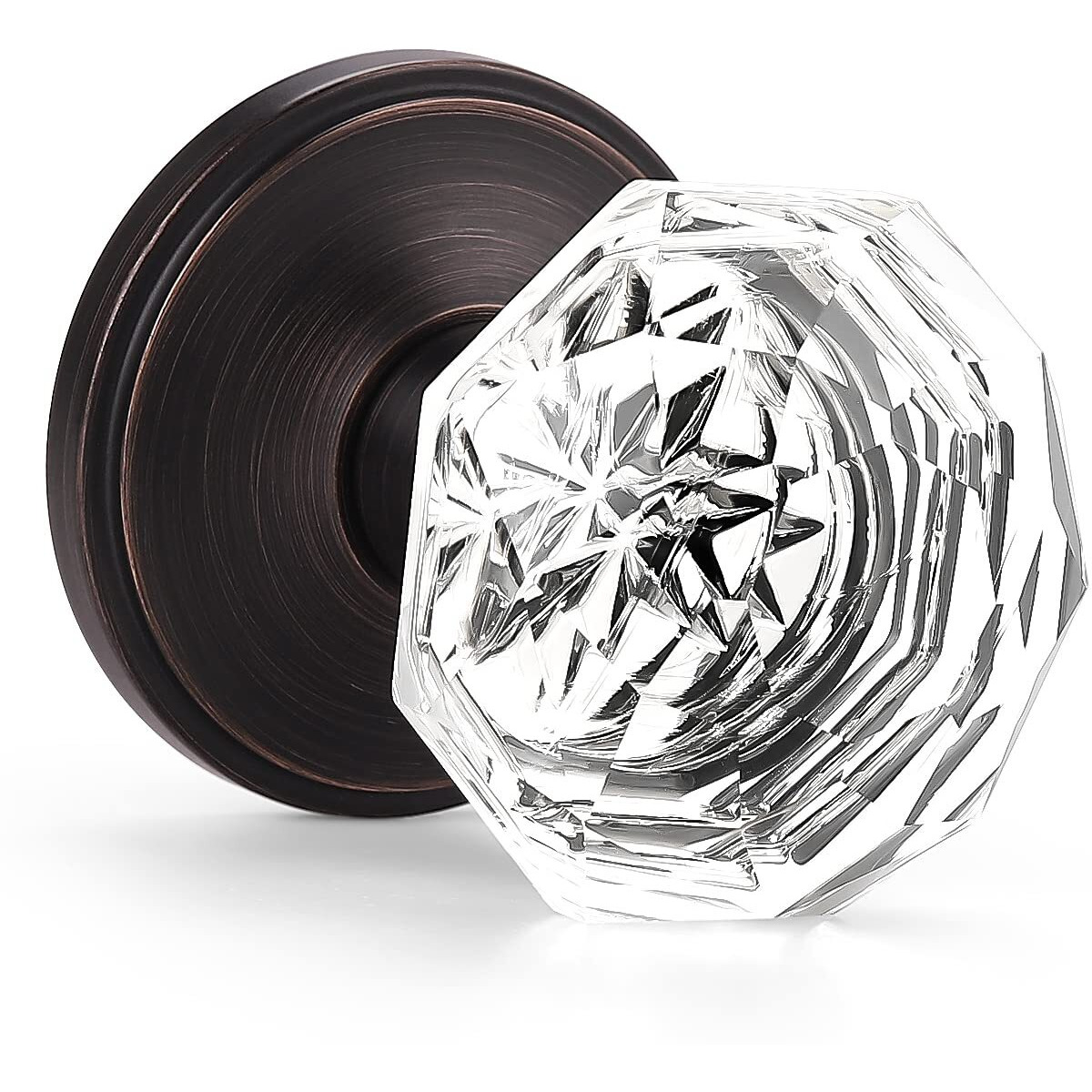 Orger Crystal Dummy Door Knob, Clear Glass Door Handle For Closet/Cloakroom, Interior Non-Locking Inactive Dummy Knob With Oil Rubbed Bronze Rosette 1 Pack