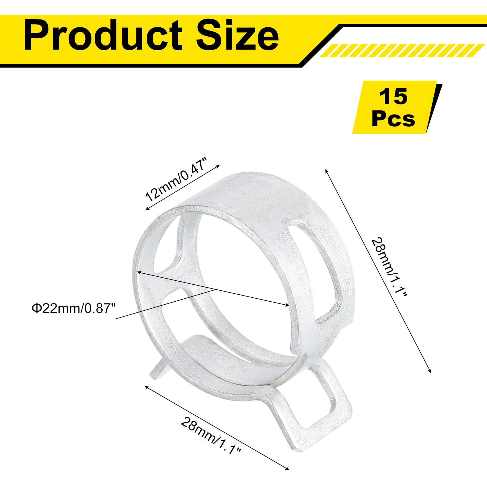 Uxcell 15Pcs Spring Band Type Action Fuel/Silicone Vacuum Hose Pipe Clamp, 22Mm Low-Pressure Air Spring Hose Clip Clamp For Automotive Oil Pipe Water Pipe, Silver