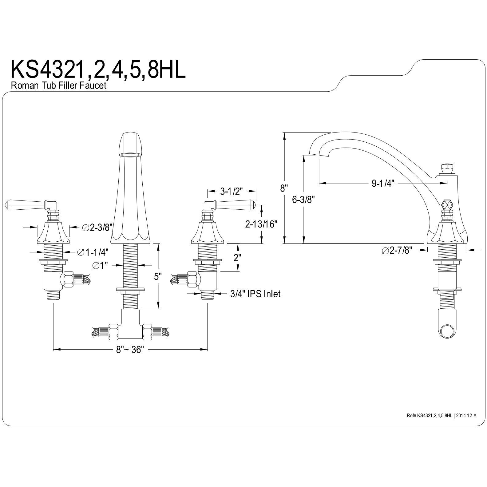 Kingston Brass Ks4325Hl Roman Tub Faucet, 8-Inch Adjustable Center, Oil Rubbed Bronze