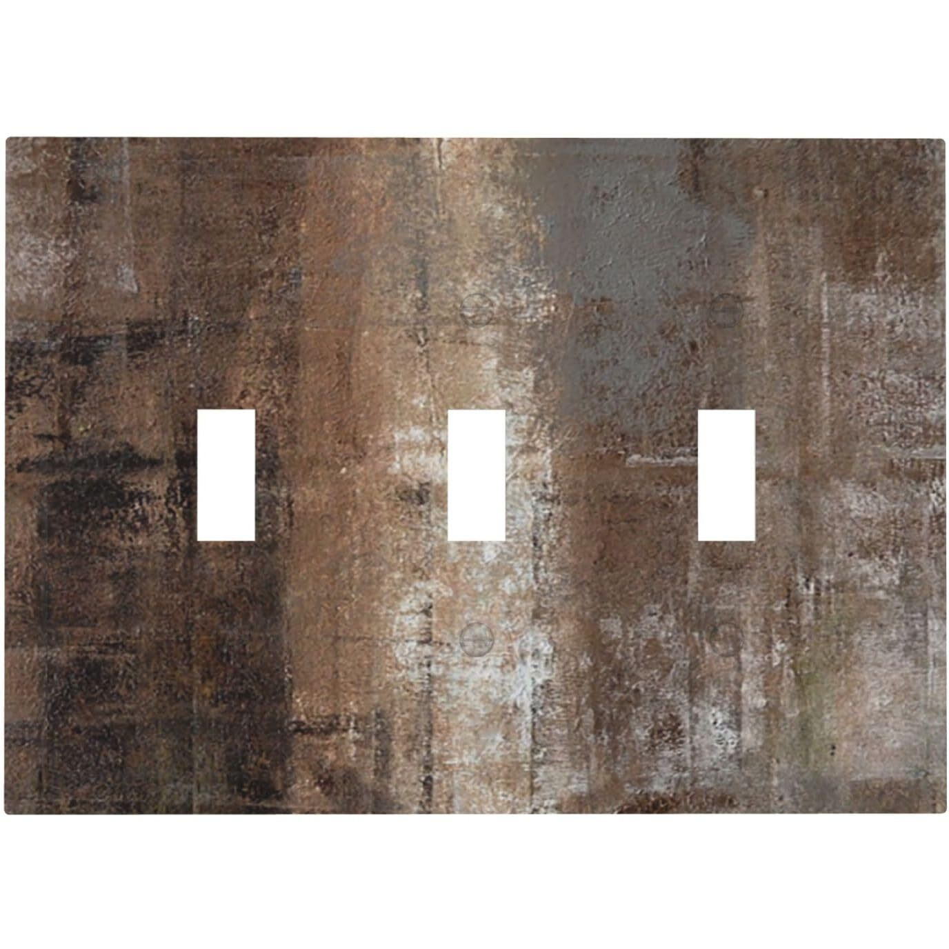 Brown Art Abstract 3 Gang Triple Toggle Light Switch Wall Plate Cover Taupe Rust Oil Painting Decirative Electrical Faceplate For Kitchen Bathroom Bedroom