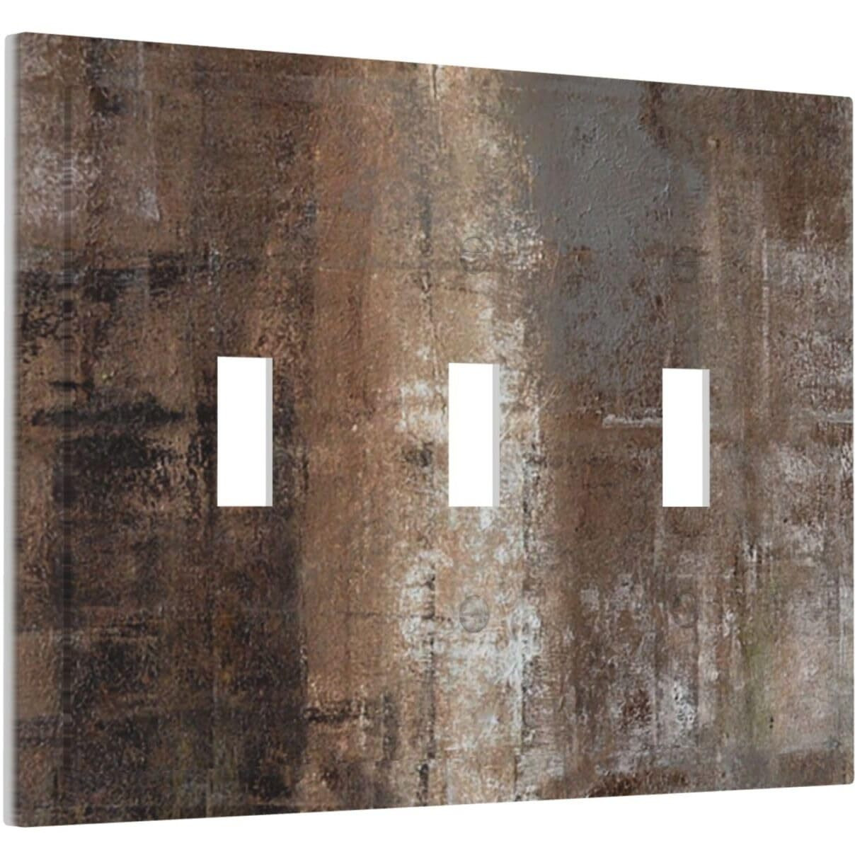 Brown Art Abstract 3 Gang Triple Toggle Light Switch Wall Plate Cover Taupe Rust Oil Painting Decirative Electrical Faceplate For Kitchen Bathroom Bedroom