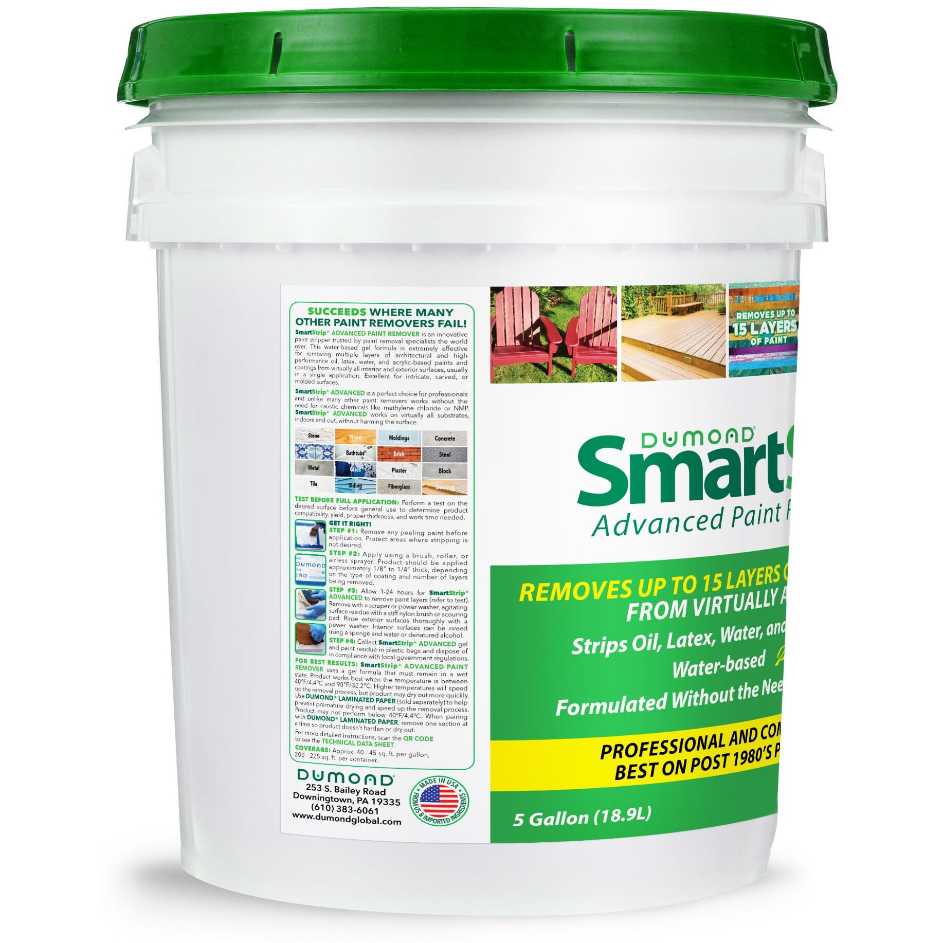 Smart Strip Advanced Paint Remover - For Removal Of Acrylic, Latex, Oil, & Water-Based Coatings - Non-Caustic Formula - Indoor/Outdoor - Contractor & Diy Friendly - 5 Gallon