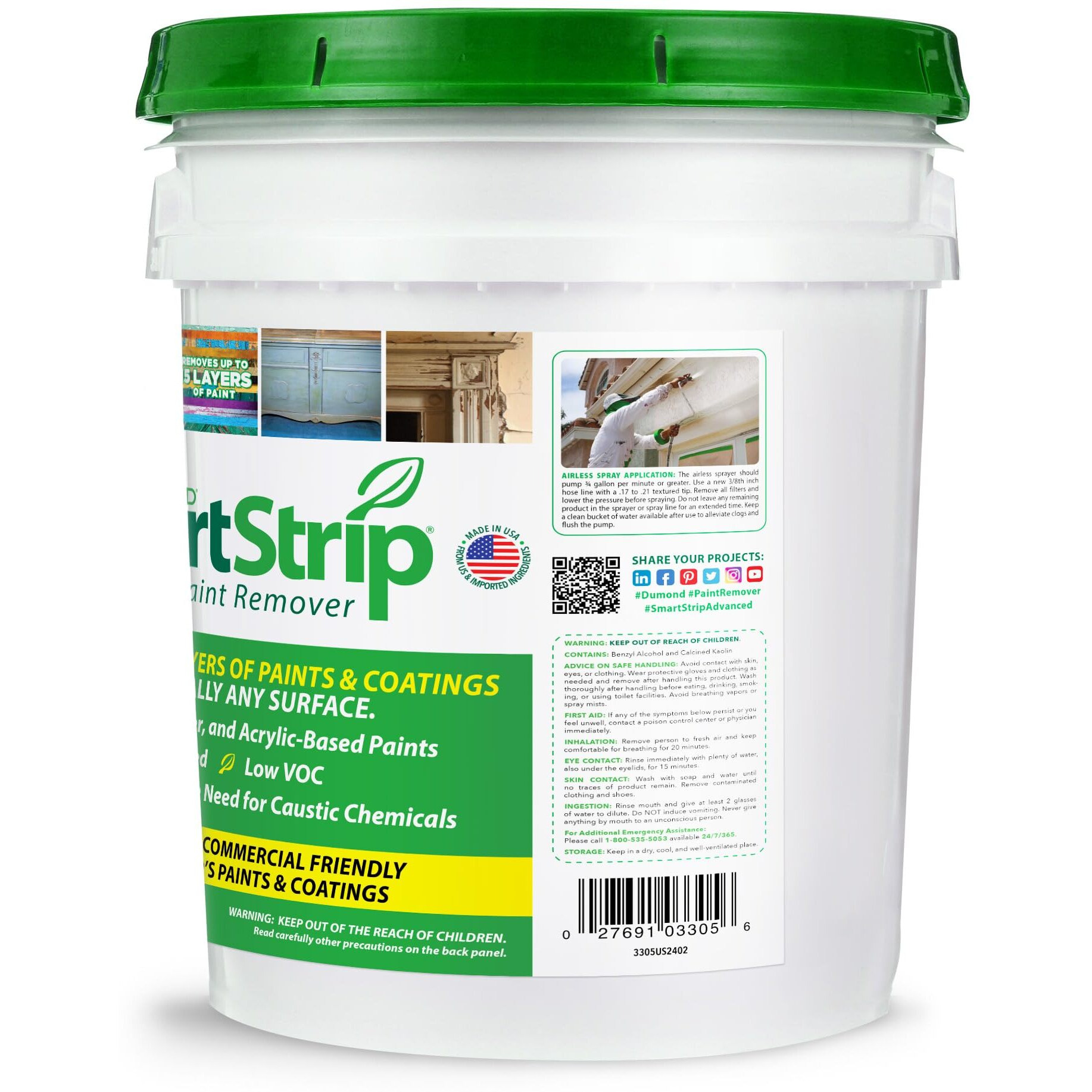 Smart Strip Advanced Paint Remover - For Removal Of Acrylic, Latex, Oil, & Water-Based Coatings - Non-Caustic Formula - Indoor/Outdoor - Contractor & Diy Friendly - 5 Gallon