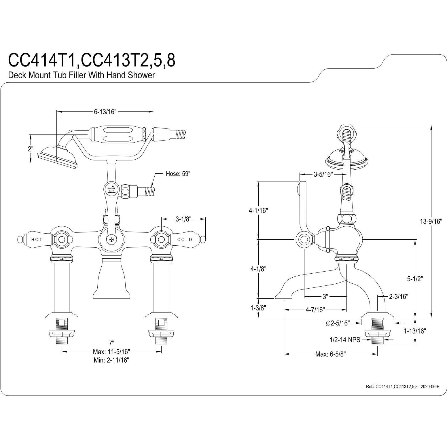 Kingston Brass Cc413T5 Vintage Clawfoot Tub Faucet, 3-3/8-Inch Adjustable Spread, Oil Rubbed Bronze