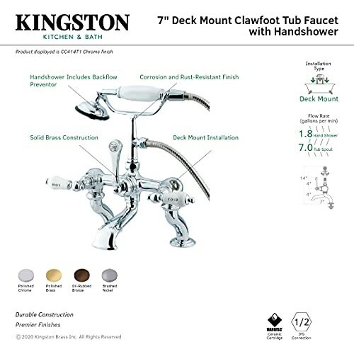 Kingston Brass Cc413T5 Vintage Clawfoot Tub Faucet, 3-3/8-Inch Adjustable Spread, Oil Rubbed Bronze