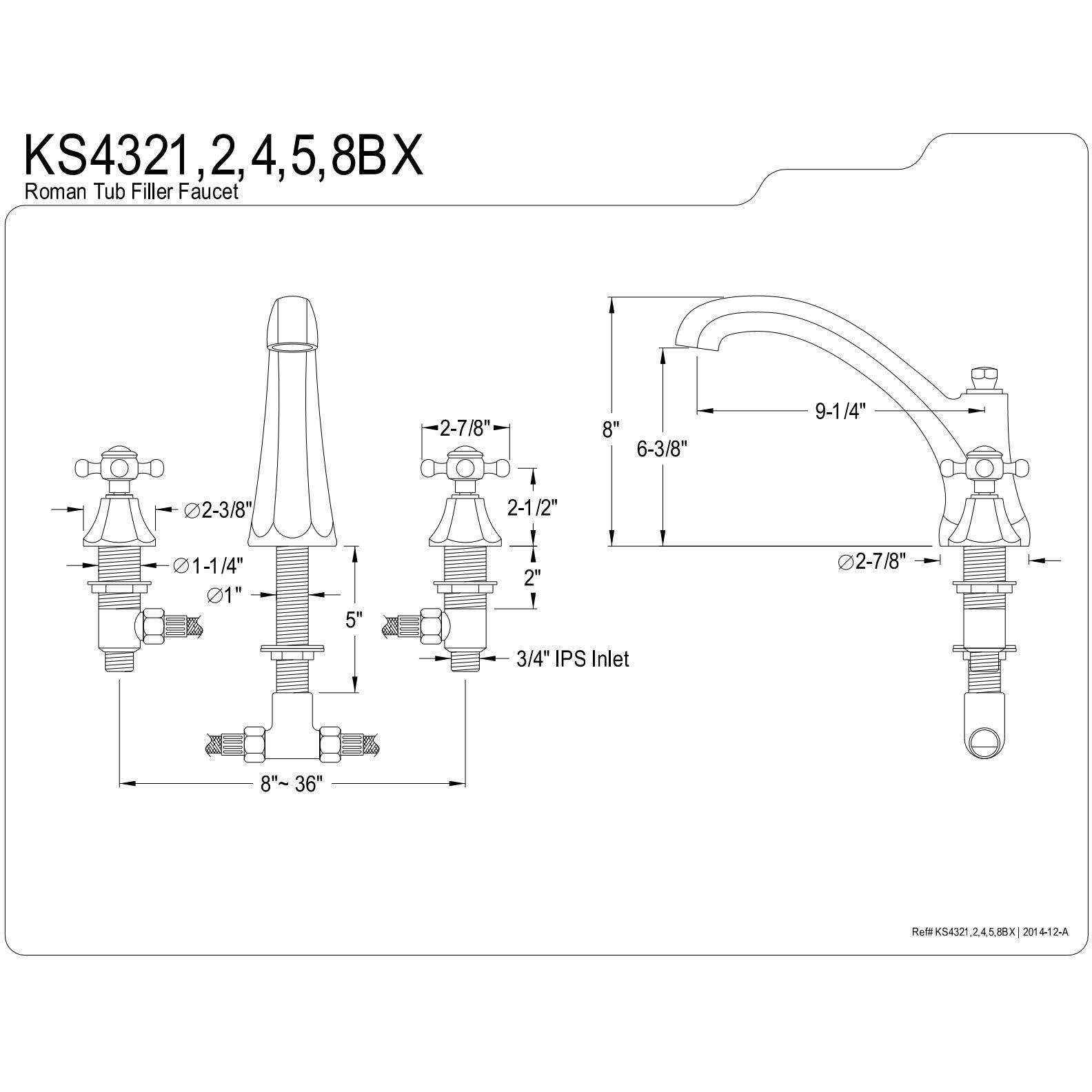 Kingston Brass Ks4325Bx Metropolitan Roman Tub Filler With Metal Cross Handle, Oil Rubbed Bronze