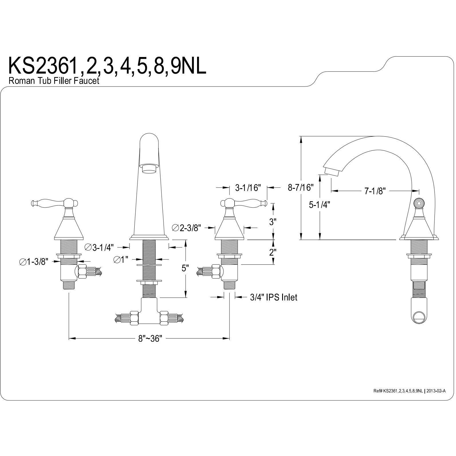 Kingston Brass Ks2365Nl Naples Roman Tub Faucet, 8-Inch Adjustable Center, Oil Rubbed Bronze