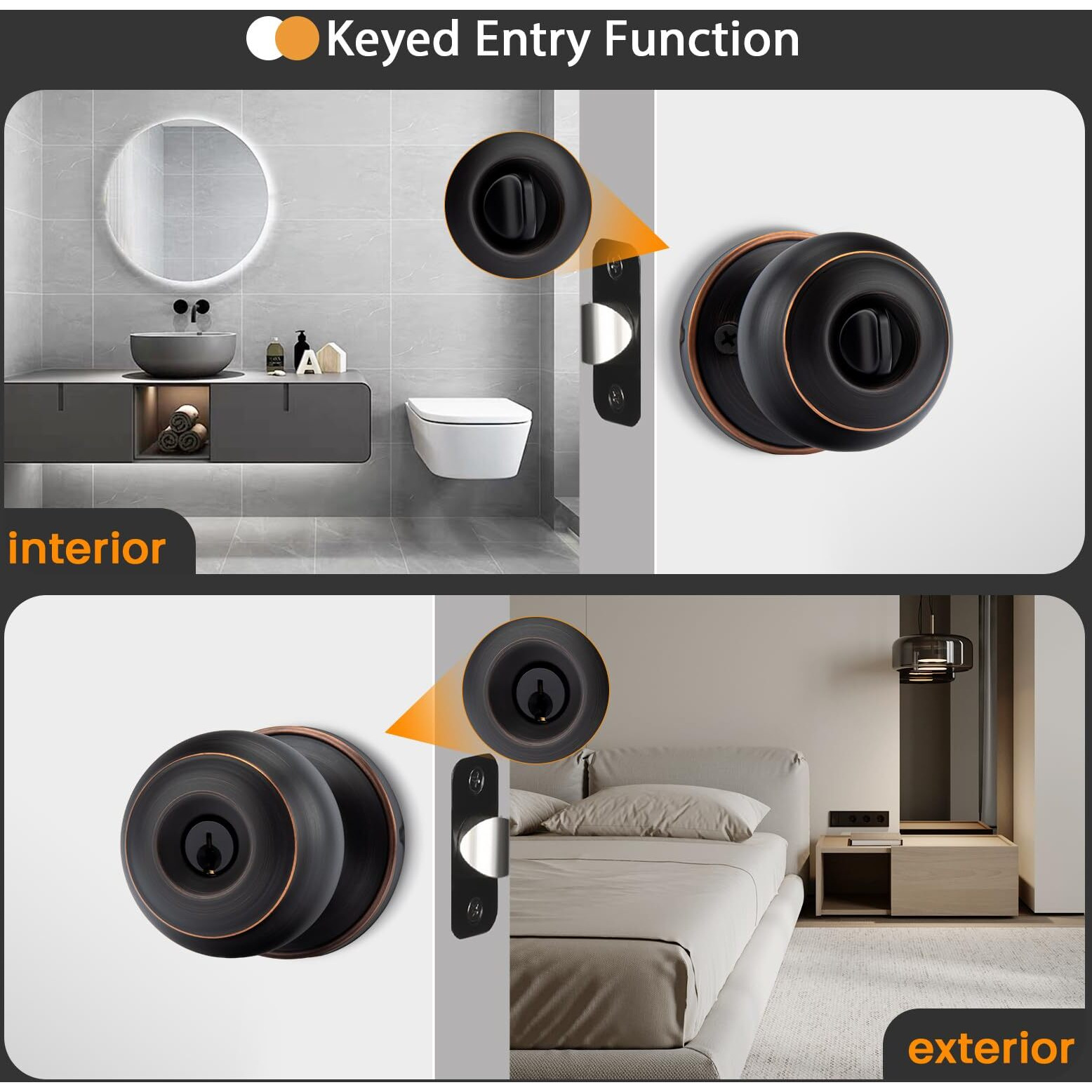 Goldenwarm 5 Pack Door Knob With Lock, Oil Rubbed Bronze Exterior Door Knobs, Keyed Alike Entry Door Knobs With Lock And Key, Bronze Entry Door Locking For Bedroom Bathroom (Round Ball)