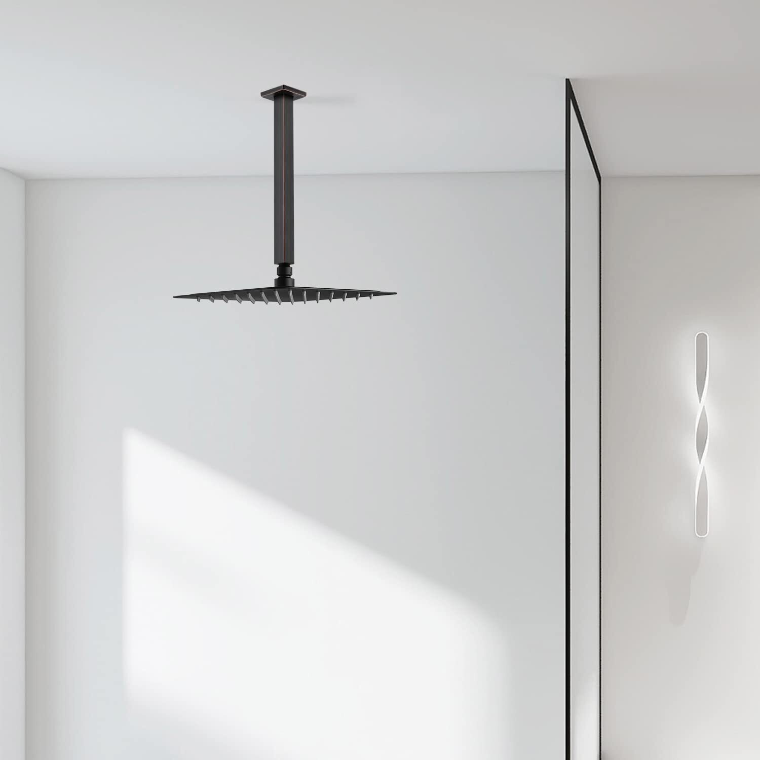 Trustmi Square Shower Arm With Flange, 12 Inch Ceiling Mounted Extension Arm, Square Shaped Rainfall Shower Head Extender Arm, Oil Rubbed Bronze