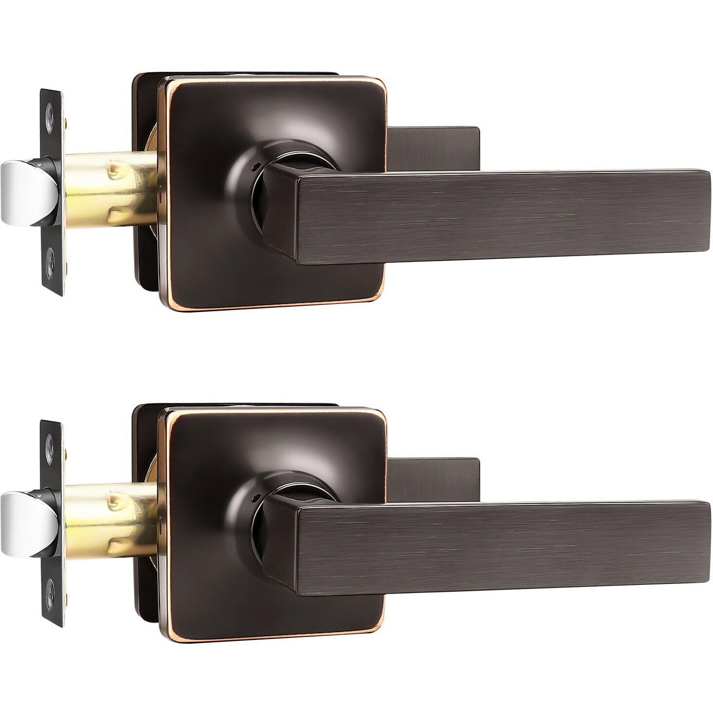 Gobekor Bronze Door Handles Interior Passage Door Handle Oil Rubbed Bronze Door Knobs For Hall Closet Square Lever Door Handle Interior Door Hardware & Locks, 2 Pack
